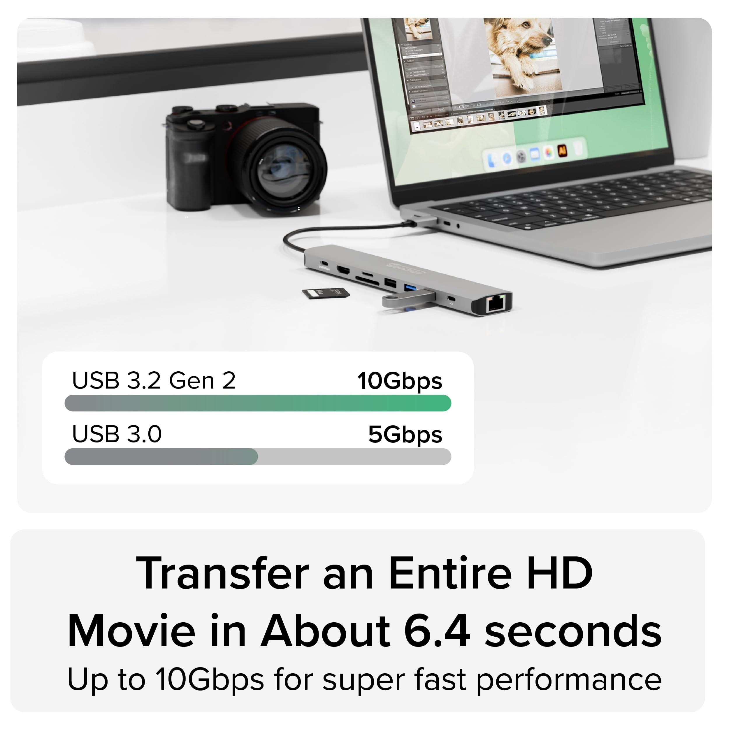 Plugable Plugable USB C Hub Multiport Adapter (9-in-1) 140W Power Delivery Charging, 4K 60Hz HDMI, 10Gbps USB-C and USB-A, Ethernet, SD | for USBC, USB4, Thunderbolt MacBook, Windows, Chromebook (USBC-9IN1E)