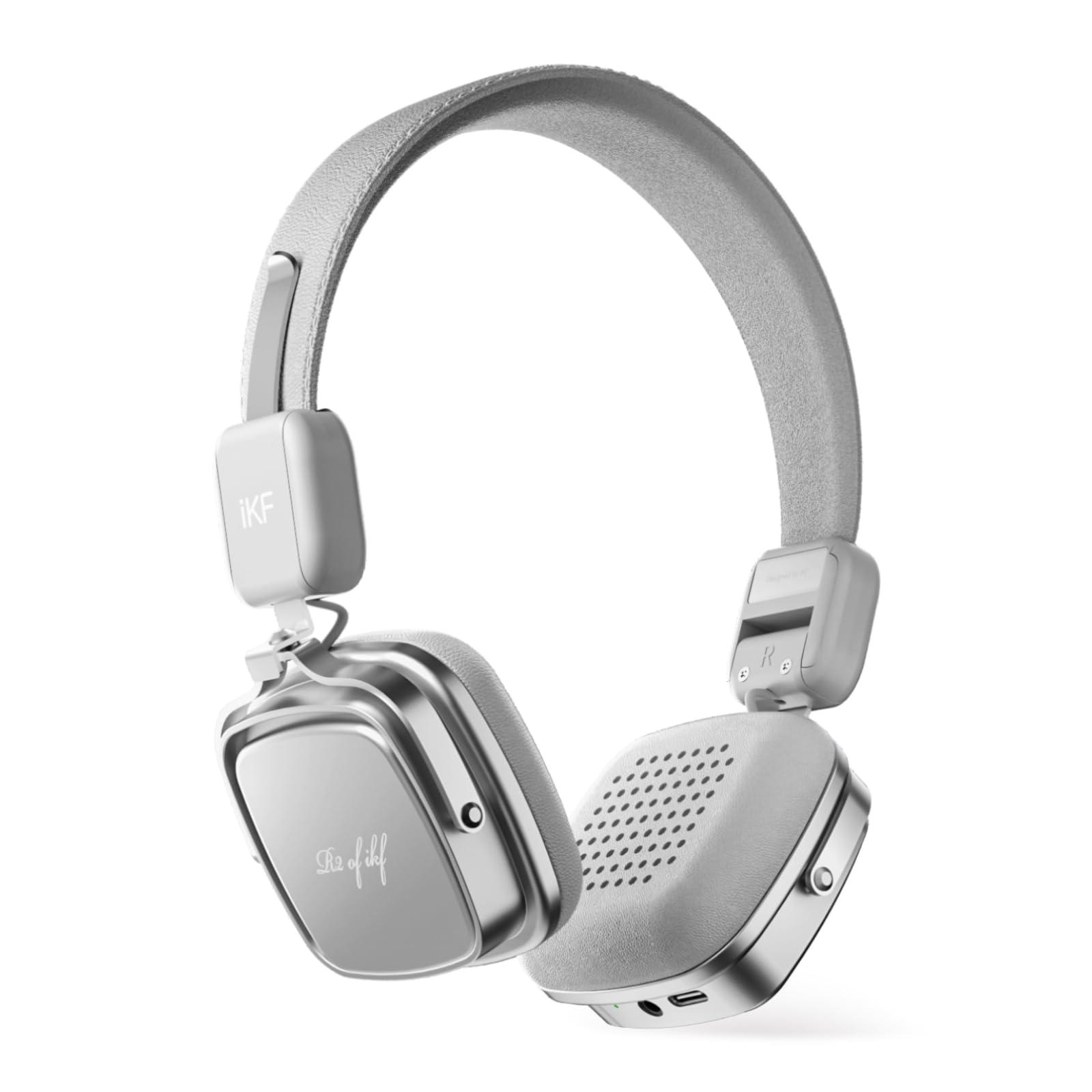 iKF iKF R2 Retro Classic Metal and Leather Grain Headphones, On Ear,Ergonomic Design,40mm Drivers, ENC Noise Cancelling, Bluetooth V5.4 & Wired Dual Mode, 60H Playtime,Throwback 80s 90s | Grey
