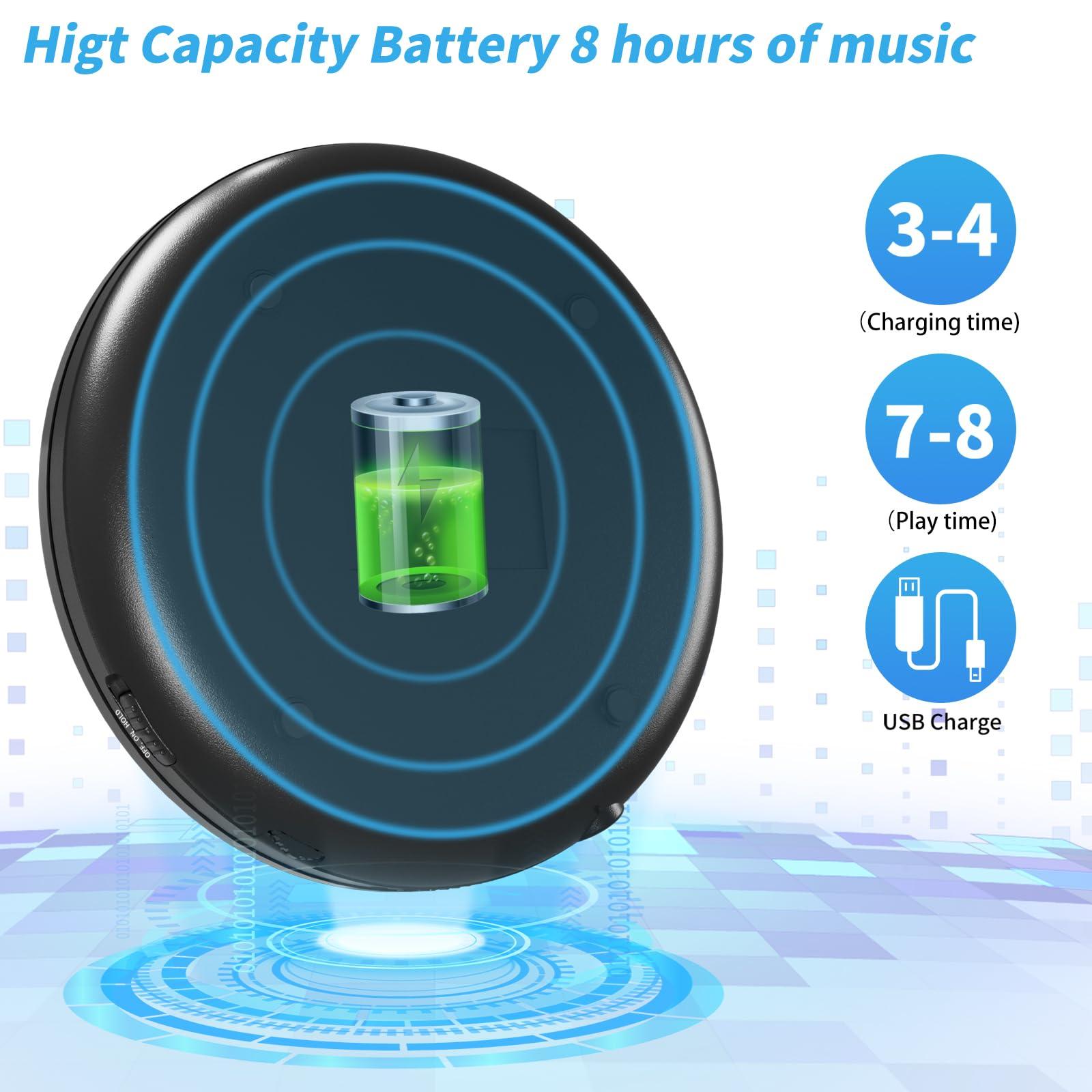 Hernido CD Player Portable, Hernido Portable CD Player for Car with Stereo Speakers, Rechargeable Walkman CD Player with Headphone, AUX, USB, Anti-Skip/Shockproof Discman for Home/Traval