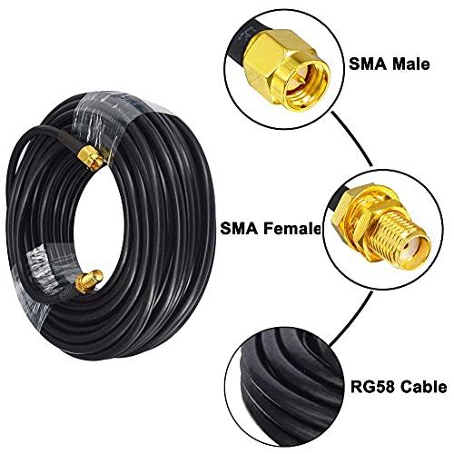 onelinkmore Low-Loss Coaxial Extension Cable 15-Meter(49.2 Ft) RG58 SMA Female to SMA Male WiFi Extension RF Connector and Two-Way Radio Applications Pure Copper Coax Cables 50 ohm RF Antenna Lead Extender