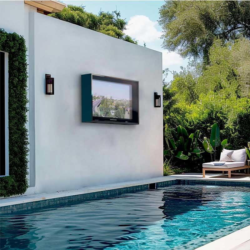 acrtmatic acrtmatic Weatherproof Outdoor TV Cover with lock, Hard and Durable, Clear Television Enclosure for 40-43 inch Screens for Outside (Right Door), with TV Bracket Included.