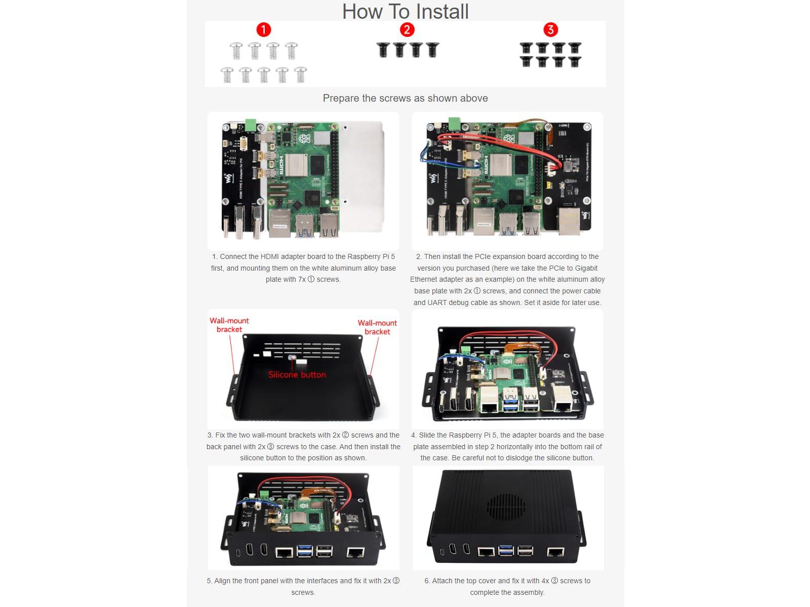waveshare waveshare Multi-Functional All-in-one Mini-Computer Kit Designed for Raspberry Pi 5,Aluminum Alloy Case+Pi5 HDMI and Type-C Adapter+PCIe to M.2 Board