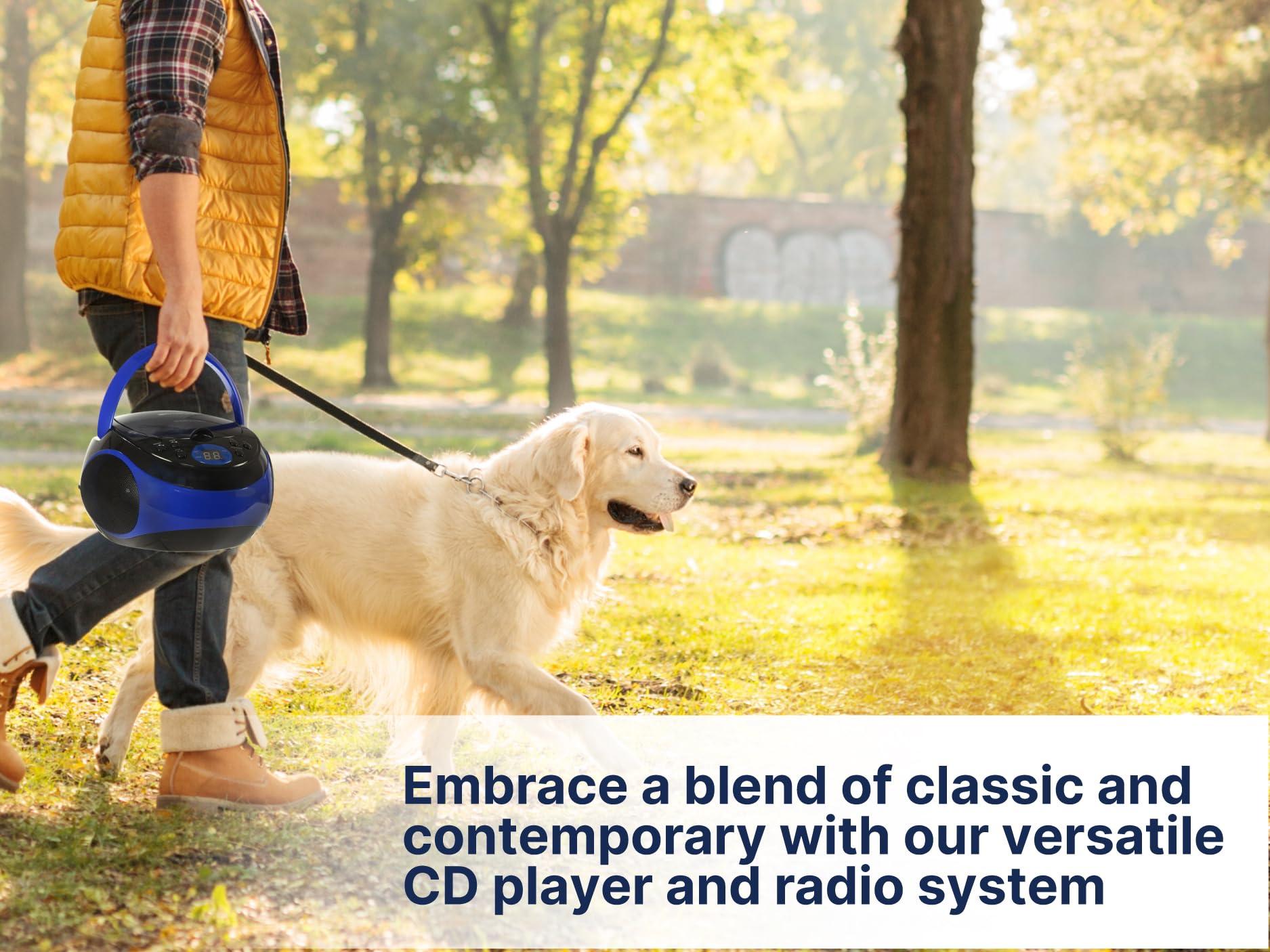 Emerson Emerson EPB-3000 Portable CD Player with AM/FM Radio, Programmable Memory, Dual Stereo Speakers, 3.5mm AUX Input, and Two-Way Power for Home or On-The-Go Entertainment Ideal for Music Lovers