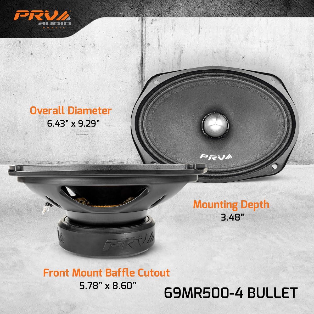 PRV AUDIO PRV AUDIO 69MR500-4 Bullet, 6x9 Inch Midrange Speaker 4 Ohm, 500 Watts Program Power, Loudspeaker for Pro Car Audio (Single)