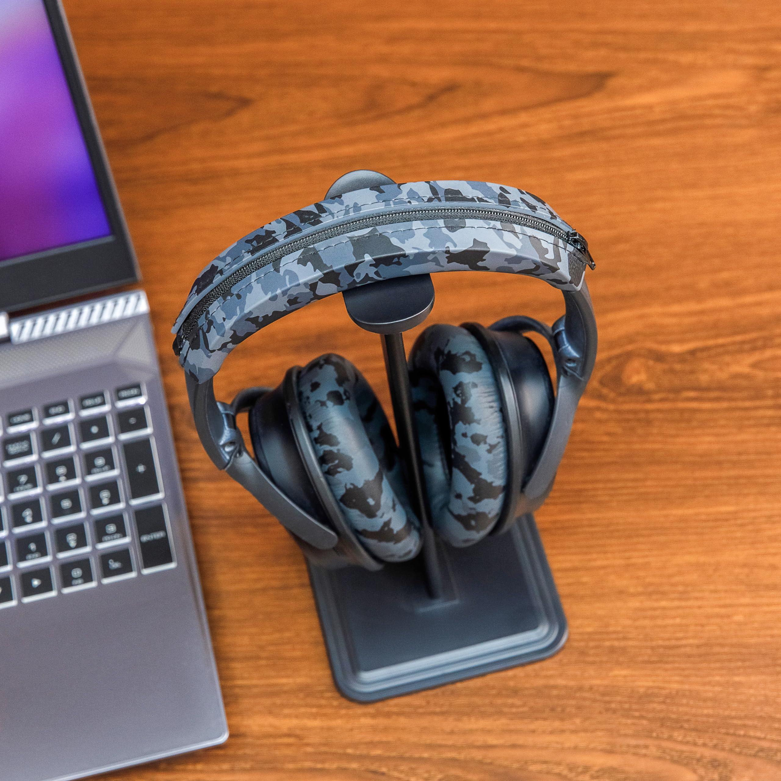 WC WC BandZ QC - Silicone Headband Cover for Bose QuietComfort 35, 35ii, 45, QC 2023 & More, Made by Wicked Cushions | Enhanced Style, and Sweat Protection | Black Camo