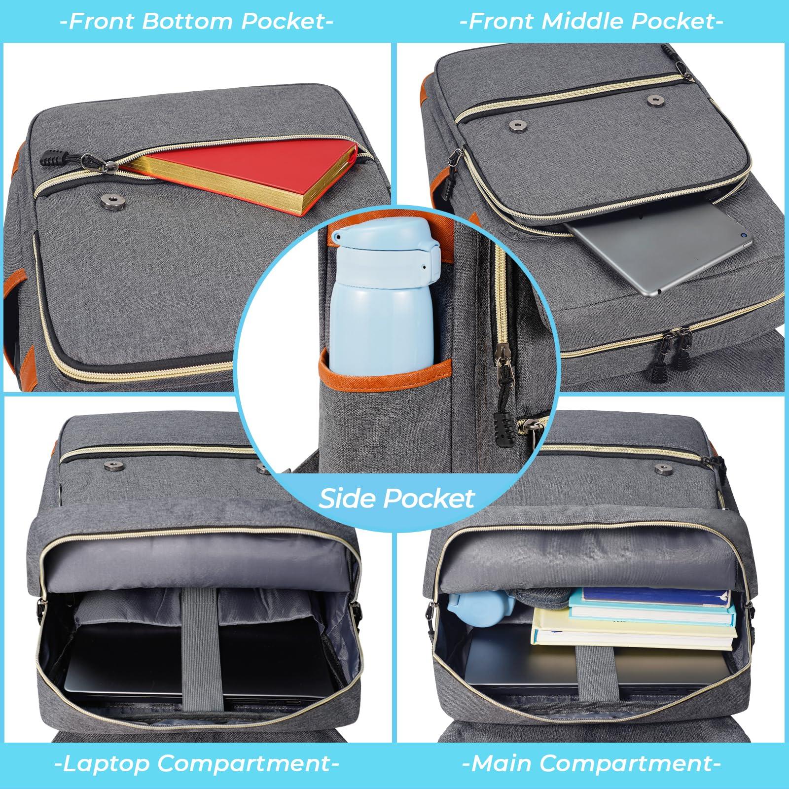 Ronyes Ronyes Vintage Laptop Backpack for Women Men,15.6 inch Bookbag Casual Daypack with USB Charging Port for College Work, Grey Backpacks