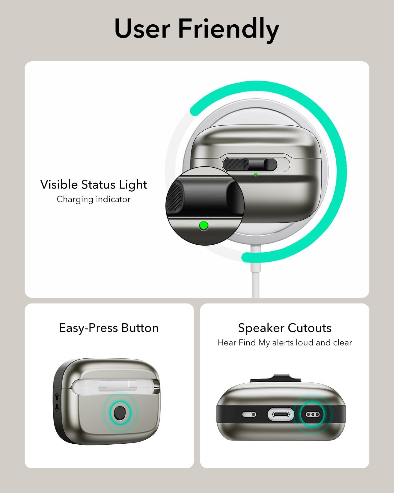 ESR ESR for AirPods Pro Case (2023/2022/2019, 2nd/1st Gen), Compatible with Airpods Pro 2 (USB-C/Lightning Cable), MagSafe Ready, Magnetic Lid Lock, Full Drop Protection Cover with Lanyard, Titanium