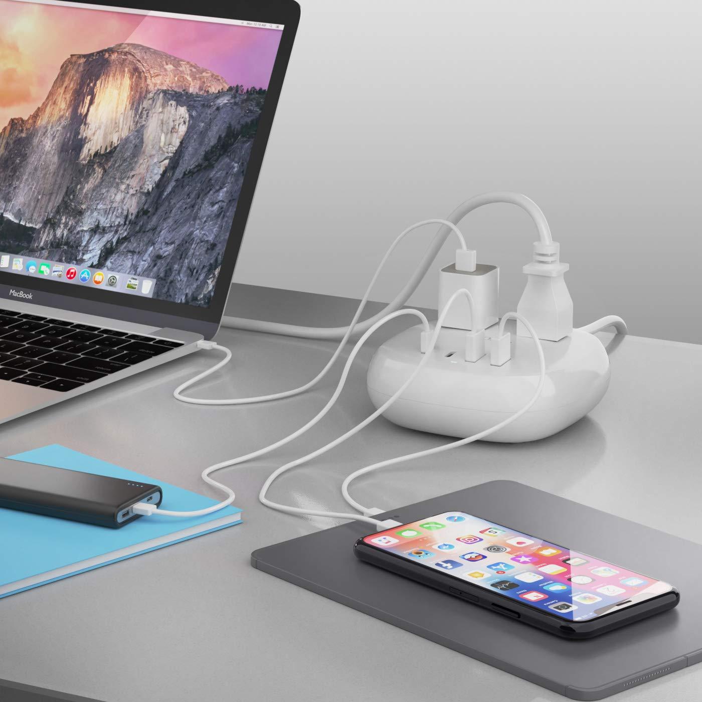 Ceptics Ceptics Power Strip with USB C - Cube Power Strip, 3 Outlets + 4 USB Ports (3 USB and 1 USB-C) Portable Design, Compact for Travel, Cruise Ship, Office - Black Power Strip - Powerful 21W