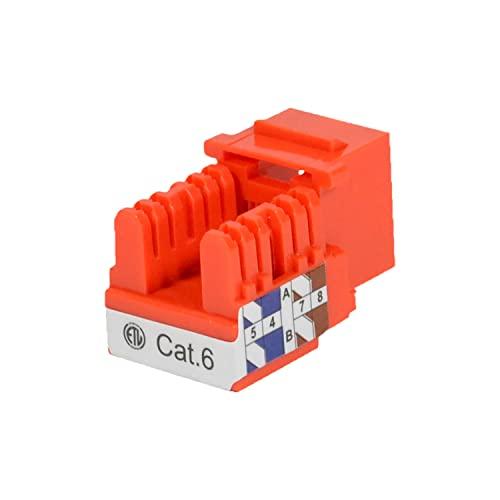 LOGICO LOGICO 100 Pieces Cat6 Keystone Jacks Orange with Dust Cap – 22-26 AWG PCB Female RJ45 Connectors for Network Ethernet Wall Jack Insert | Cat6 110 Punch Down Block Socket 8-Port, 8-Connector (8P8C)