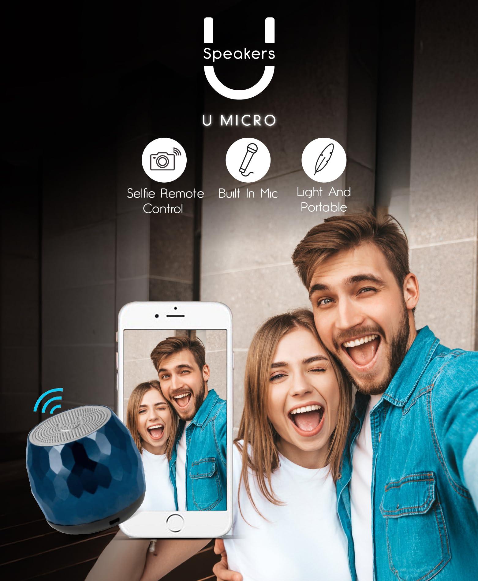 Fashionit Fashionit U Micro Speaker | Stylish Portable Wireless Bluetooth 5.0 with Built-in Mic & Remote Shutter | Perfect Little Speaker for Home, Parties, Travel! Small Device, Rich Sound | Glamorous Midnight