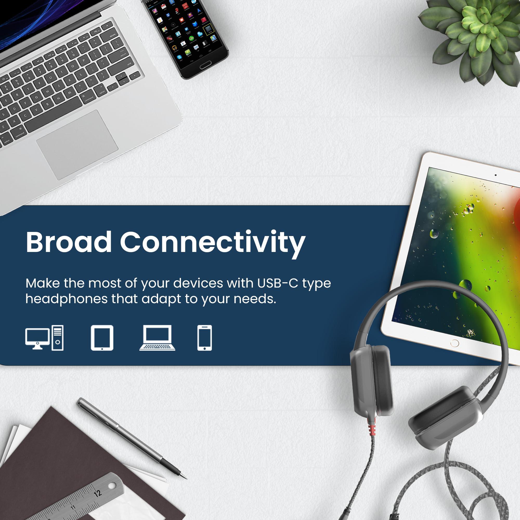 Brenthaven Brenthaven Headphones Wired | USB C On-Ear Rugged 2 Adjustable Headphones with Long Tangle Free Cord - Lightweight Durable and Drop Tested School Supplies for Kids Travel and K-12 Students - Gray