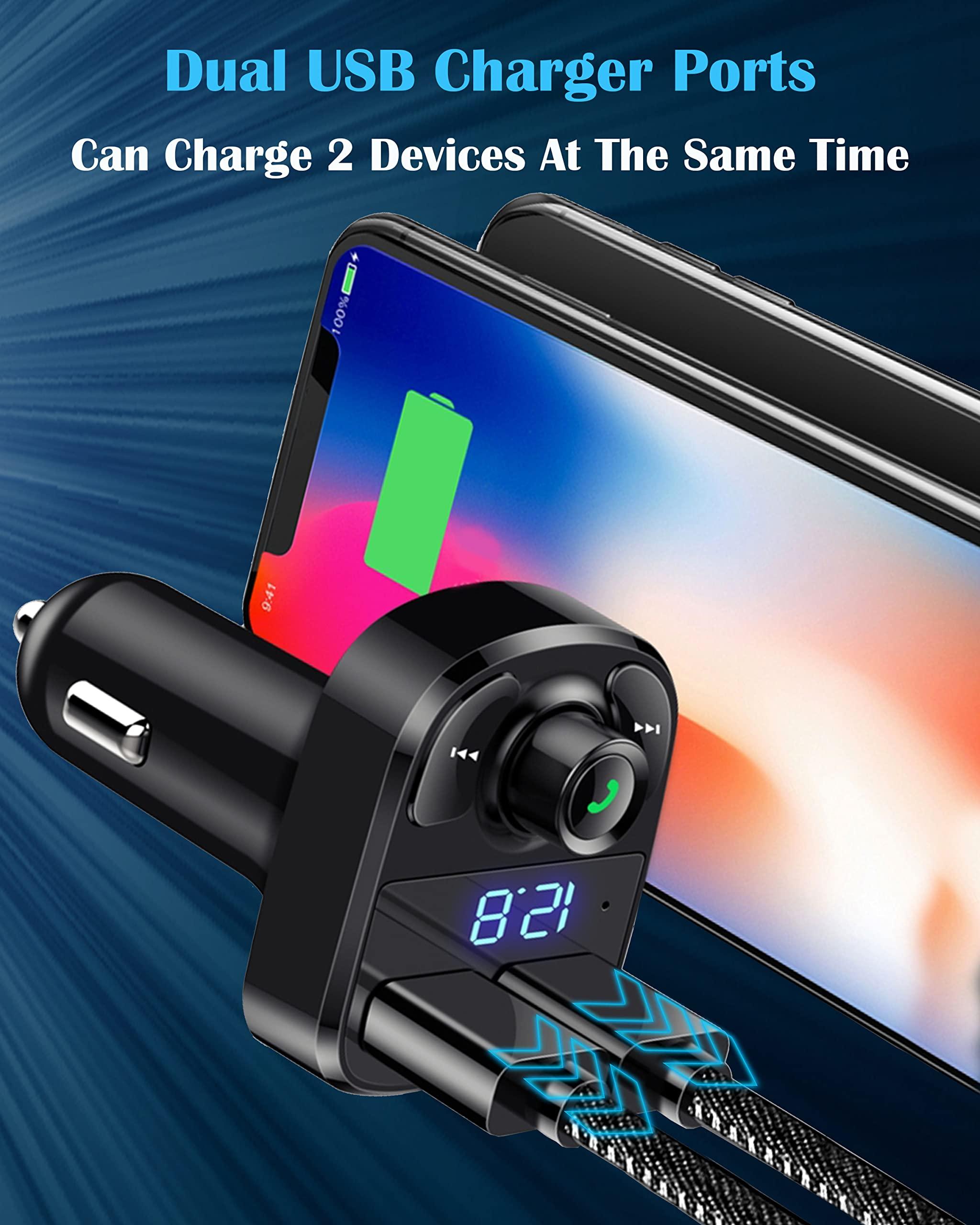 LIHAN Handsfree Call Car Charger,Wireless Bluetooth FM Transmitter Radio Receiver,Mp3 Audio Music Adapter,Dual USB Port Compatible for All Smartphones,Samsung Galaxy,LG,HTC,etc.