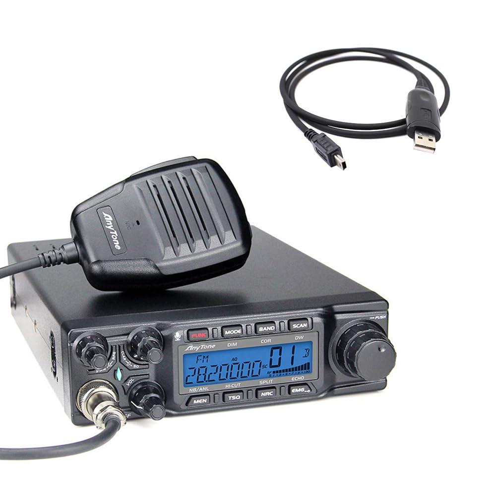 ANYSECU Anysecu AnyTone AT-6666pro 10 Meter Radio High Power 80 Watts Output FM/AM/USB/LSB/CW Mobile Transceiver with Programming Cable