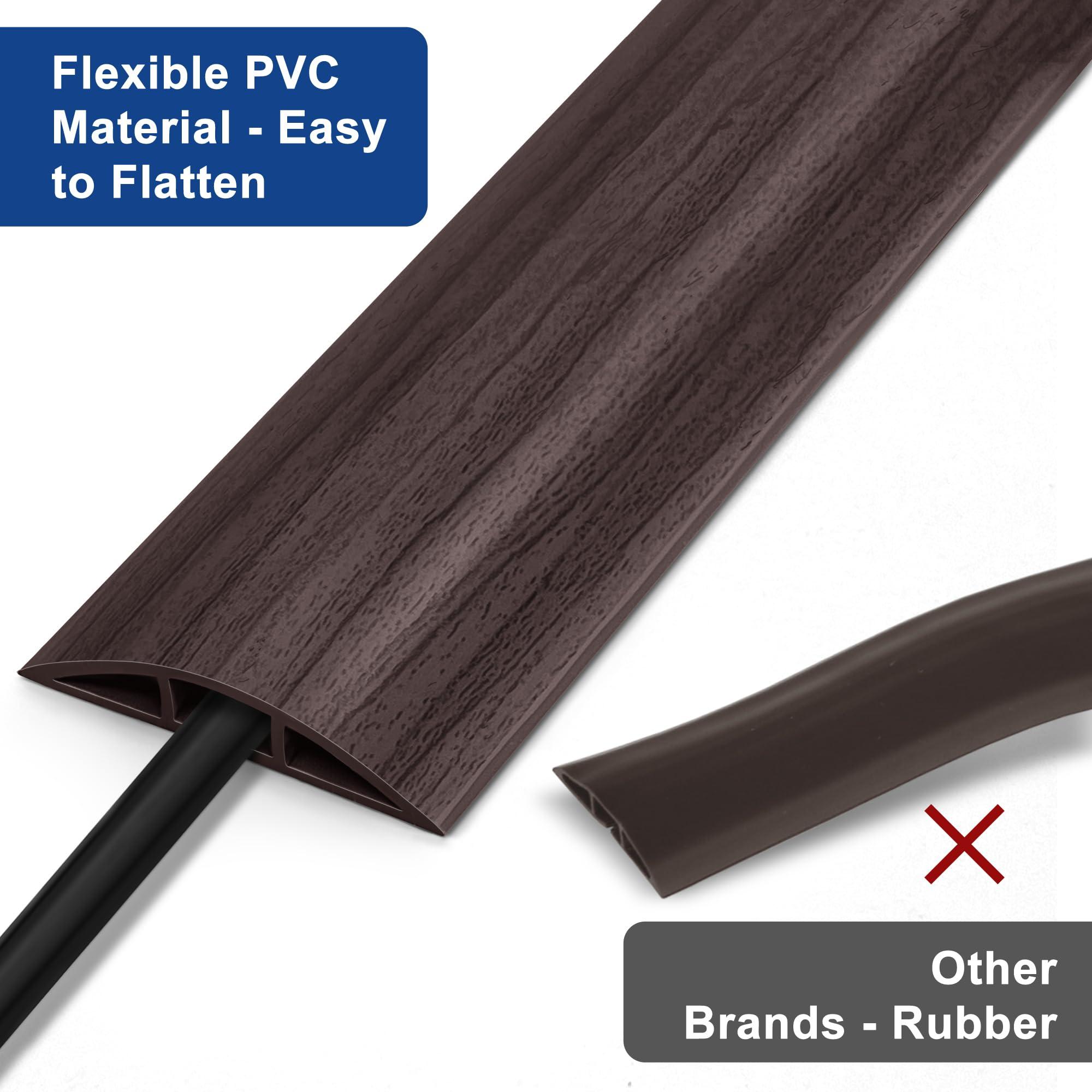 LZEOY Floor Cord Cover 4FT, Wood Brown Cord Hider Floor, Soft PVC Cord Protector Floor, Hide Extension Floor Wire Covers for Cords, Organizer Wires Floor Cable Cover, Cable Cavity: 0.47" (W) x 0.24" (H)