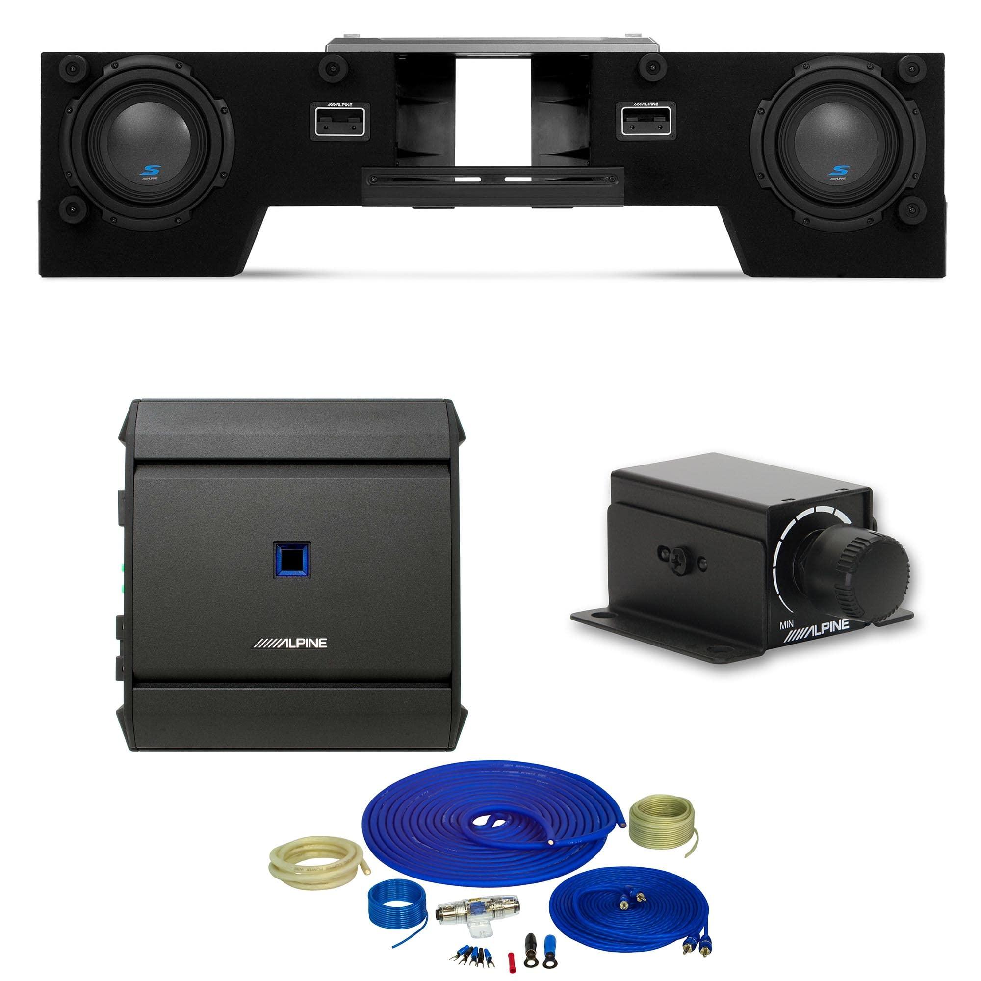 Alpine Alpine S-DB8V-TRK Dual 8" Halo S-Series Preloaded Truck Subwoofer Enclosure S-A60M S-Series 600 Watt Mono Amp, RUX-KNOB.2 and 4 Gauge Wiring Kit