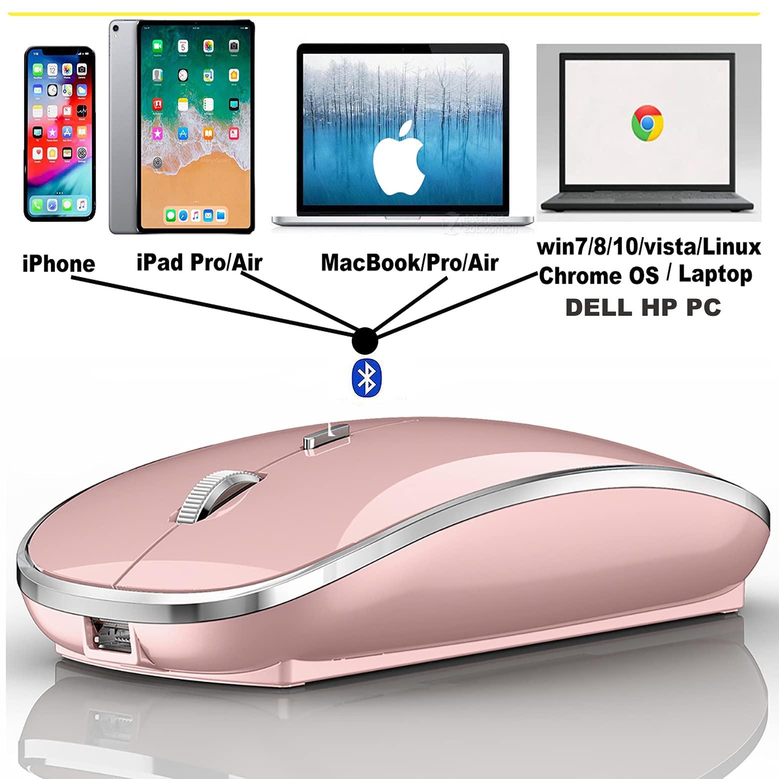 Harfoowo Wireless Bluetooth Mouse for iPad pro iPad Air Mac MacBook Pro MacBook Air Laptop iMac Chromebook Win8/10/11 HP DELL PC (Pink)
