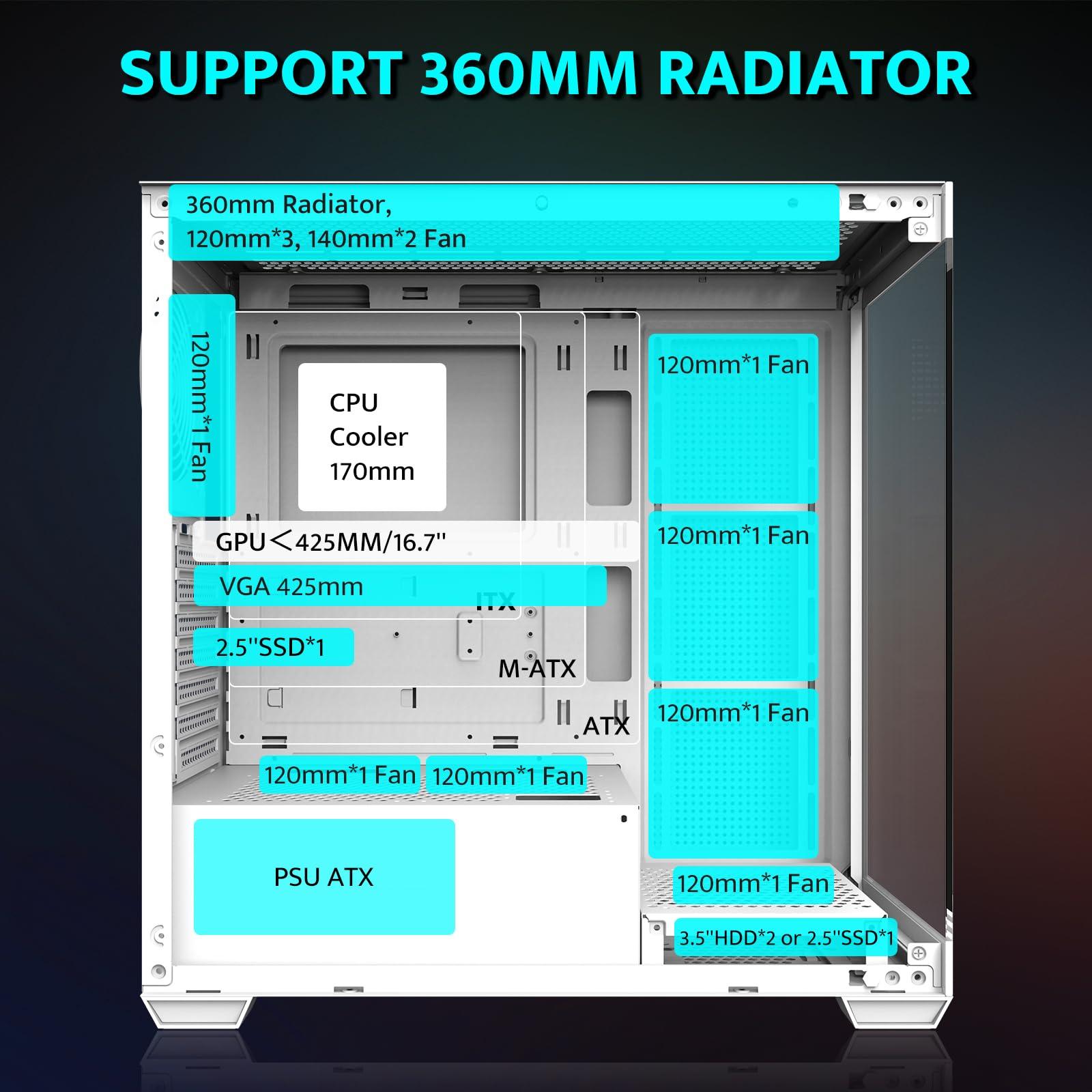 darkFlash darkFlash ATX Mid-Tower PC Case, Pre-Install 4 PWM ARGB Fans Computer Case, Full View Dual Tempered Glass Gaming PC Case, Type C Port, Supports up to 360mm Water Cooling Radiator,White(DS900)