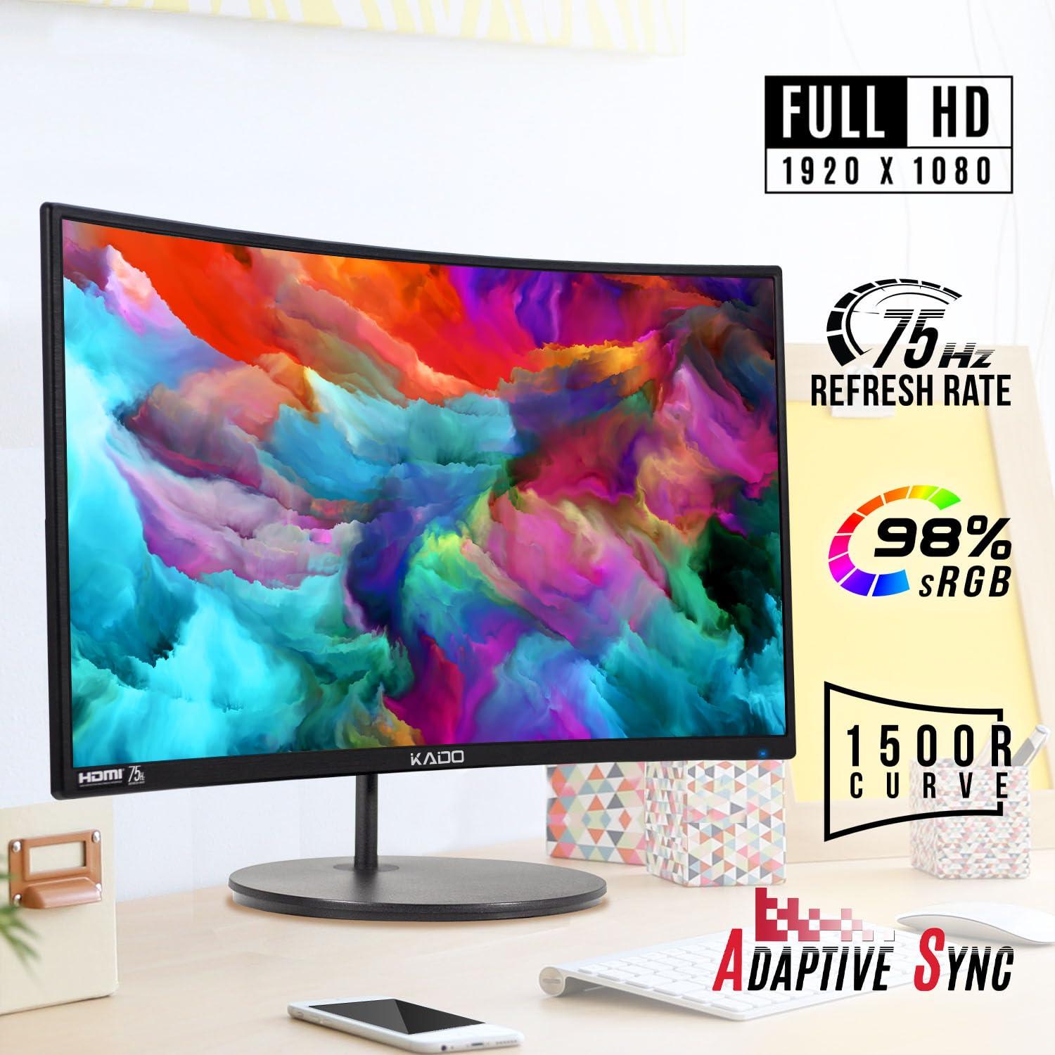 Kado Kado Dual Monitor Setup - 2-Pack 24" Curved 1500R 1920x1080 Computer Monitor 75Hz VESA Mount HDMI Office Gaming Built-in Speakers (C24 Dual Series)