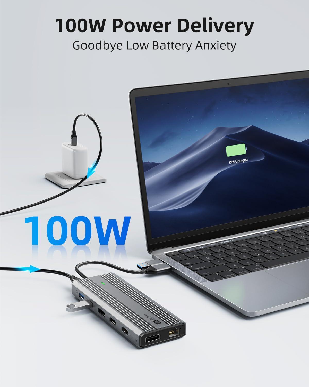 SAN ZANG MASTER Displaylink Dock,Displaylink Docking Station Dual Monitor,10Gbps USB C Docking Station for MacBook M1/M2/M3/Windows,Laptop Docking Station with 2 HDMI 4K,2 PD 4K, Ethernet,USB 3.2,Mic/Audio,100W PD