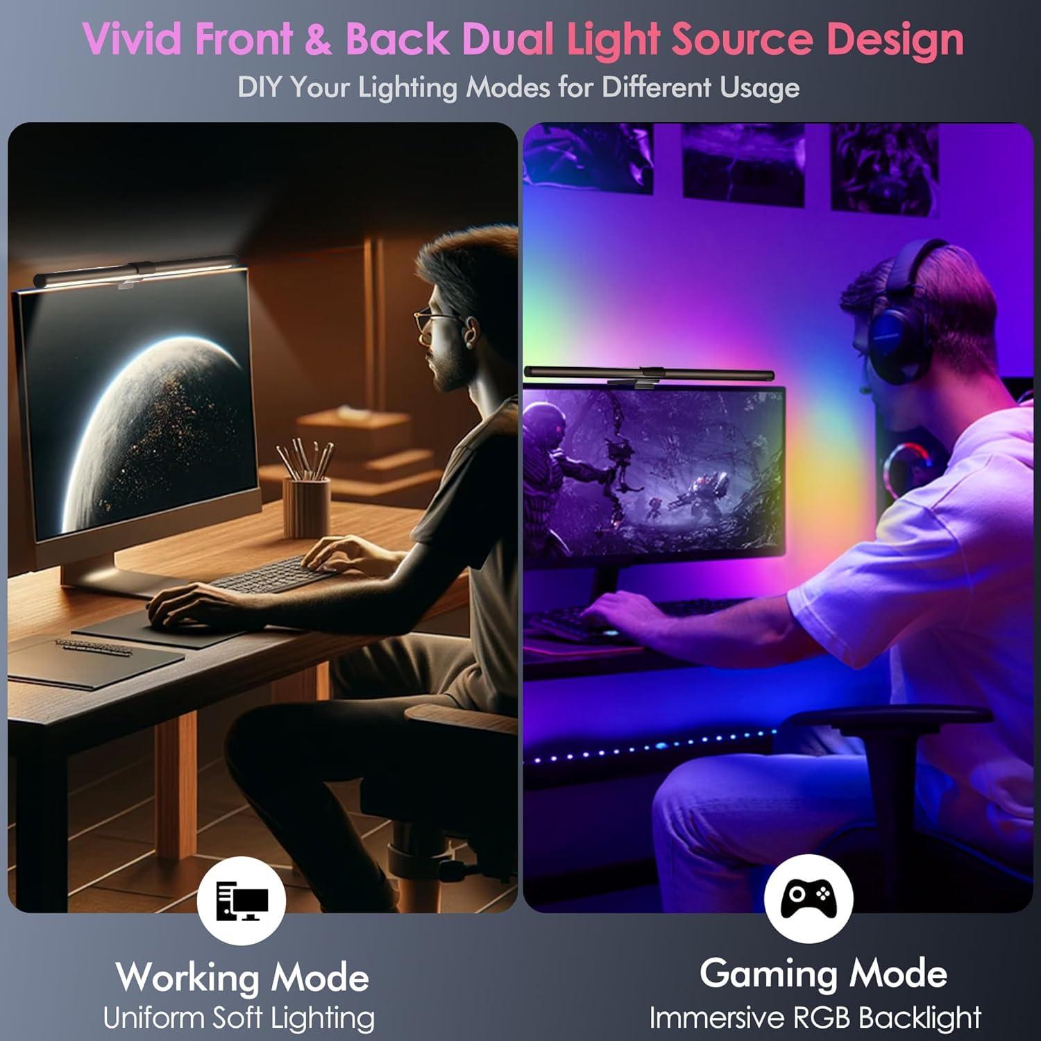 Quntis Quntis RGB Pro+ Monitor Light Bar with Remote, 15 Modes Gaming Backlight, 4 Colors & Brightness Dimmable Fronlight, 20" Ra95 Eye-Care USB Reading Monitor Lamp, No Glare, Upgraded Clip for All Monitor