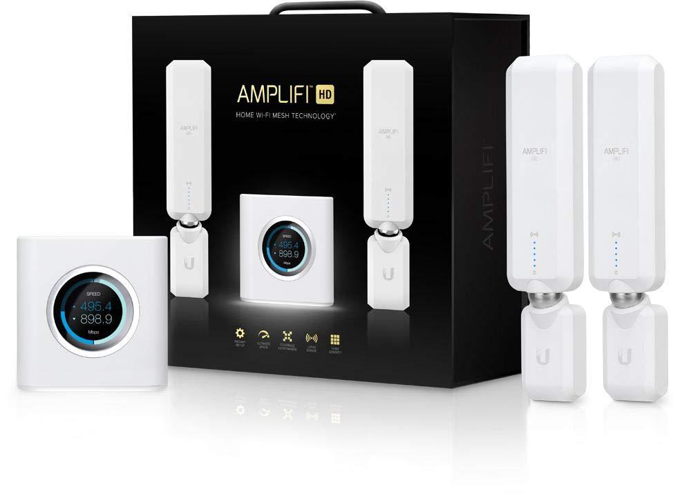 AmpliFi AmpliFi HD WiFi System by Ubiquiti Labs, Seamless Whole Home Wireless Internet Coverage, HD WiFi Router, 2 Mesh Points, 4 Gigabit Ethernet, 1 WAN Port, Ethernet Cable, Replaces Router & WiFi Extenders