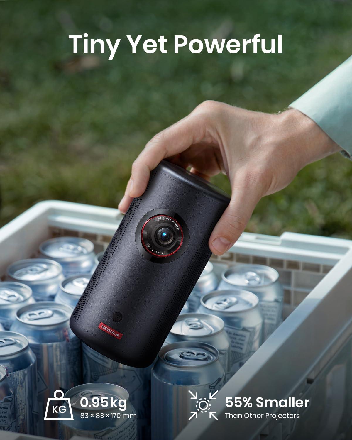 NEBULA Nebula Anker Capsule 3 Laser 1080p, Smart, Wi-Fi, Mini Projector, Black, Portable Projector, Laser Projector, Autofocus, 120-Inch Picture, Built-in Battery, 2.5 Hours of Playtime (Renewed)