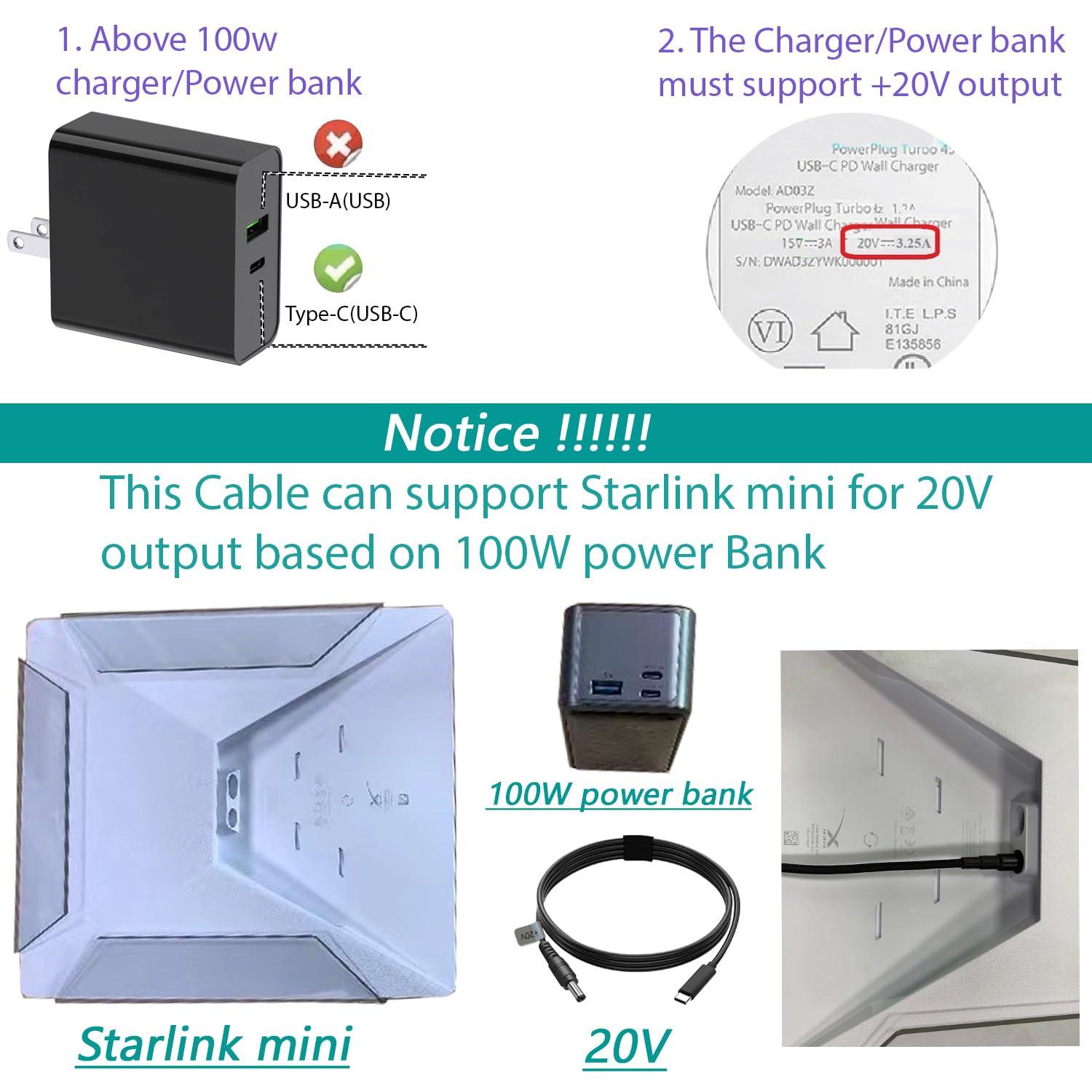 ISLOPU ISLOPU for Starlink Mini USB C to DC 5.5mm x 2.1mm Power Cord, USB C Input to DC 20V Output Power Charging Cable, Work with 60W+ PD Charger and PD Power Bank. for Starlink Mini and Laptop(20V)