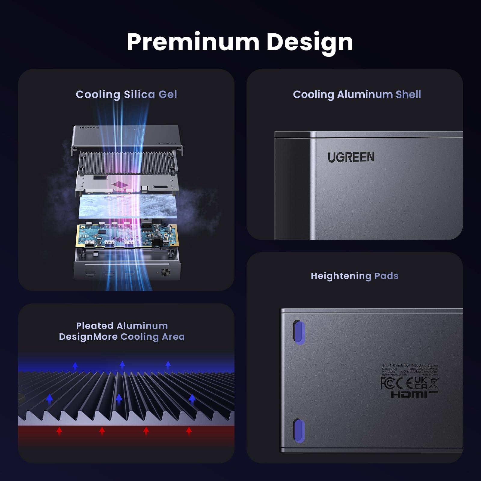 UGREEN UGREEN Revodok Max 208 Thunderbolt 4 Dock 8-in-1 40Gbps Thunderbolt 4 Hub 3 x Thunderbolt 4 Dual 4K@60Hz or Single 8K Display, 85W Charging, Gigabit Ethernet, 3 x USB A 3.2 for Mac M1/M2/M3/M4 Pro/Max