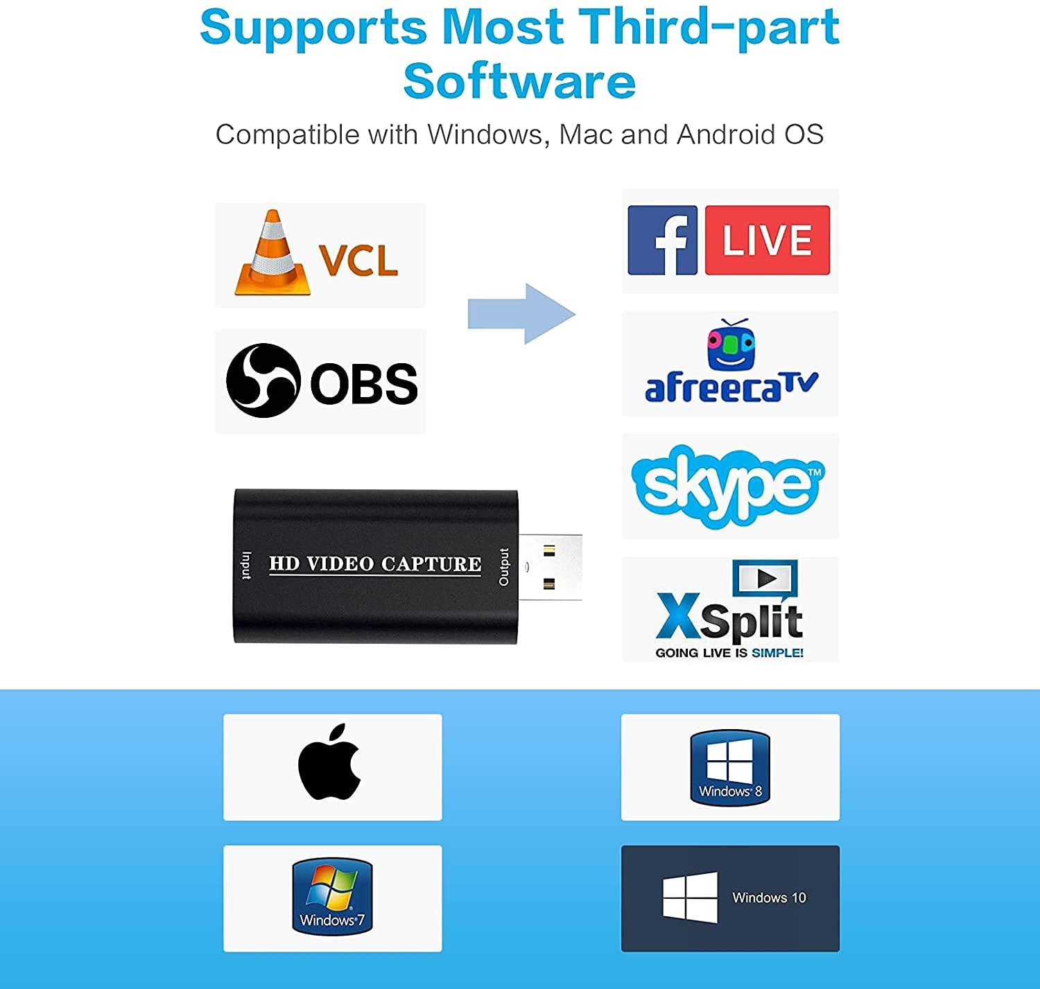 VIXLW 4K HDMI Video Capture Card, HDMI to USB 2.0 Capture Card, Cam Link Camera Capture Card, Video Game Capture Device, HD 1080P Video Recorder for Streaming, Broadcasting, Video Conference, Teaching