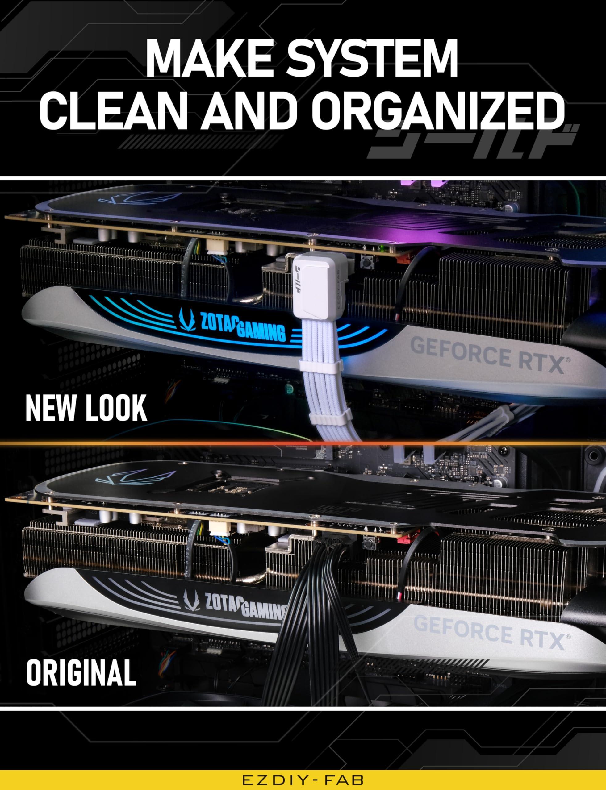 EZDIY-FAB EZDIY-FAB Shield PCIE 5.1 GPU Extension Cable with 90 Degree 12V-2x6 Angle Adapter,16pin (12+4) 12VHPWR PCIe 5.1 PSU Cable Extension for RTX 40 Series with Combs-Reverse Type-White