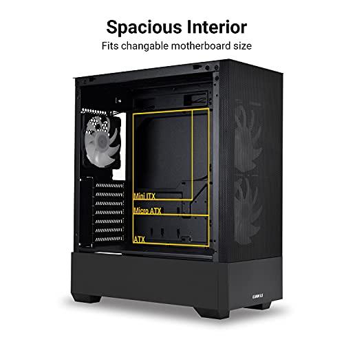 Lian Li LIAN LI Mesh Airflow ATX PC Case Gaming Computer Case Mid-Tower Chassis with 3 ARGB PWM Fans Pre-Installed, Mesh Front Panel, Tempered Glass Side Panel, Water-Cooling Ready(LANCOOL 205 MESH, Black)