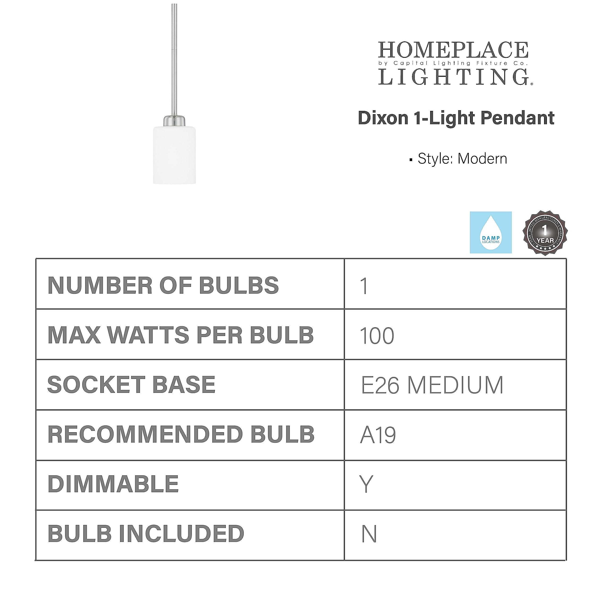 HOMEPLACE LIGHTING BY CAPITAL LIGHTING FIXTURE CO. HomePlace Lighting 315211BN-338 Dixon Modern Soft White Glass Mini Cylinder Pendant Light, 1-Light 100 Watt, 7\" H x 5\" W, Brushed Nickel