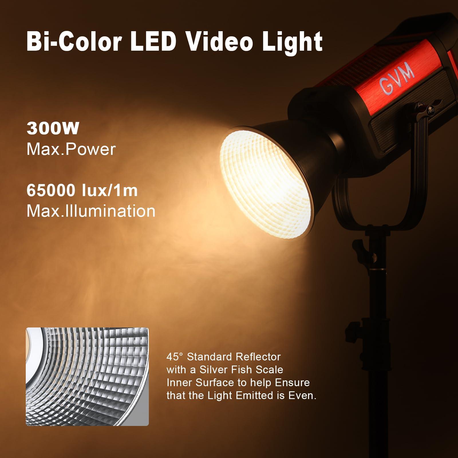 GVM Great Video Maker GVM LED Video Light with Bowens Mount, 300W Bi-Color Continuous Light with DMX/APP Control, Photography Lighting for Video Recording, SD300B Studio Lights 65000Lux/1m, CRI97+, 12 Effect, 2700-6800K