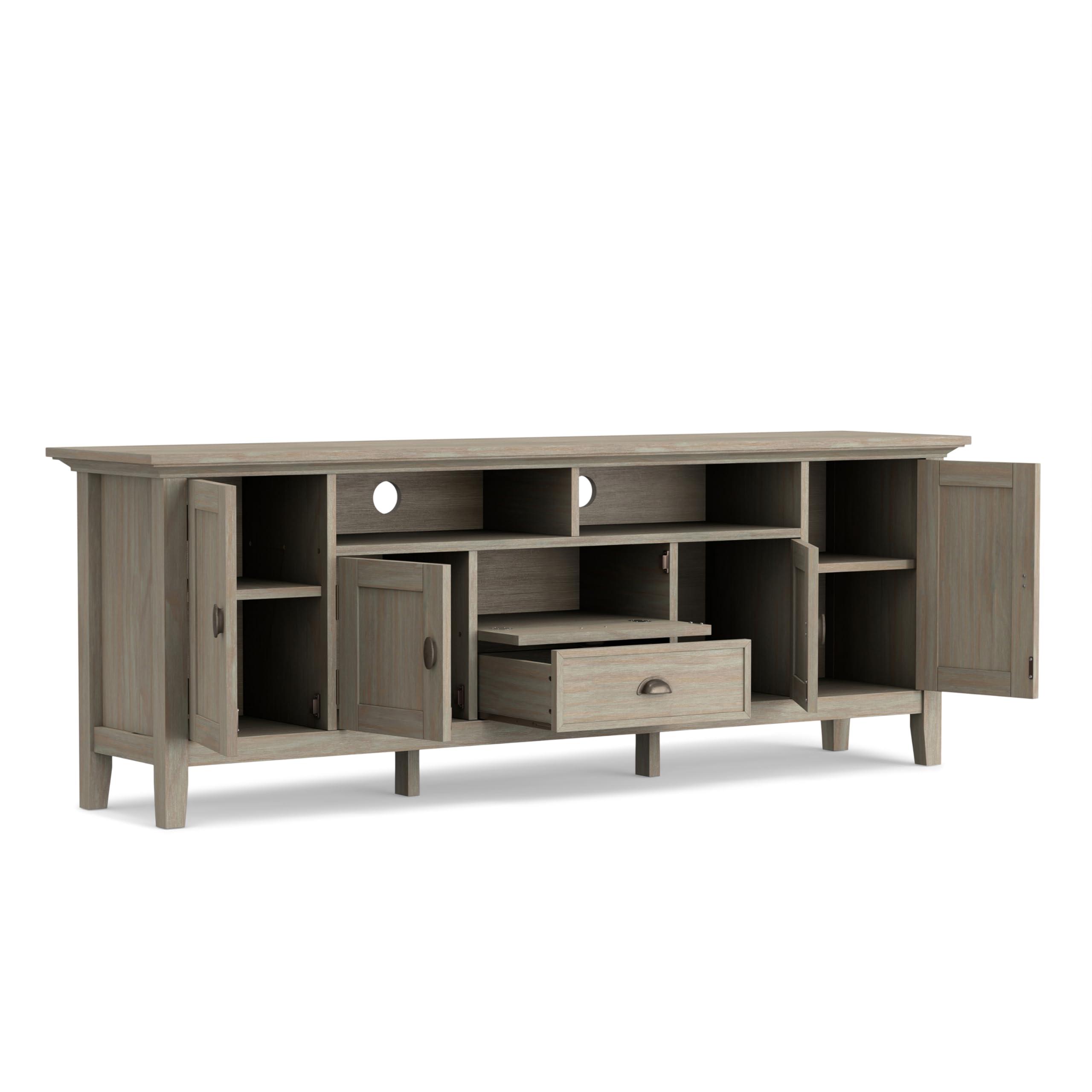 SIMPLIHOME SIMPLIHOME Redmond SOLID WOOD Universal TV Media Stand, 72 inch Wide, Transitional, Living Room Entertainment Center with Storage, for Flat Screen TVs up to 80 inches in Distressed Grey