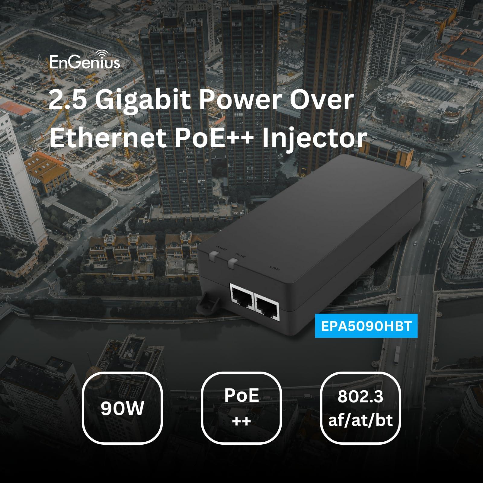 EnGenius EnGenius 2.5Gbps Power Over Ethernet PoE++ Injector | 90W | Type 3 & 4 | 802.3af/at/bt | Plug & Play | Up to 100 Meters (328ft) | Single Port [EPA5090HBT]