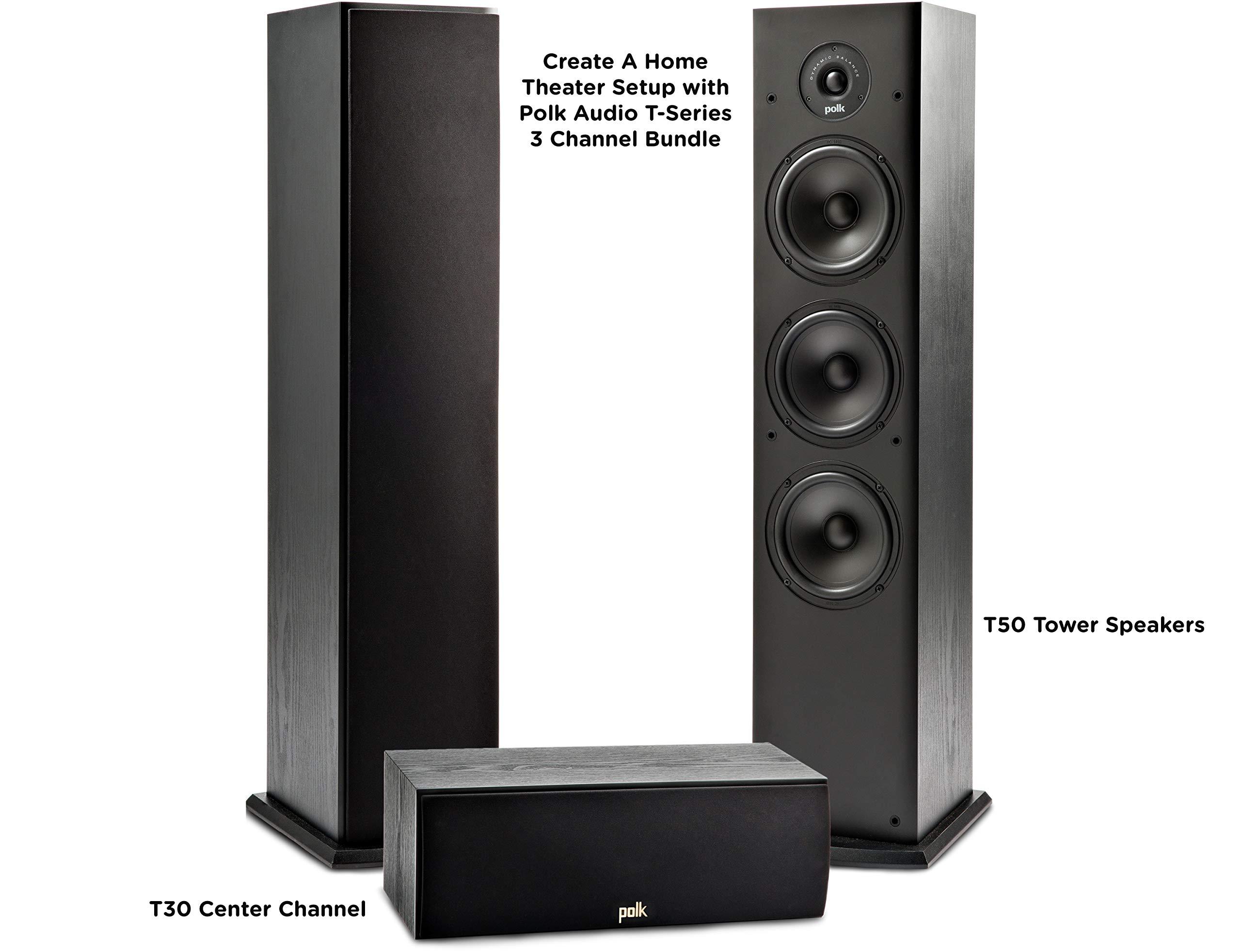 Polk Audio Polk Audio T Series 3 Channel Home Theater Bundle | Includes One (1) T30 Center Channel & Two (2) T50 Tower Speakers | Dolby and DTS Surround
