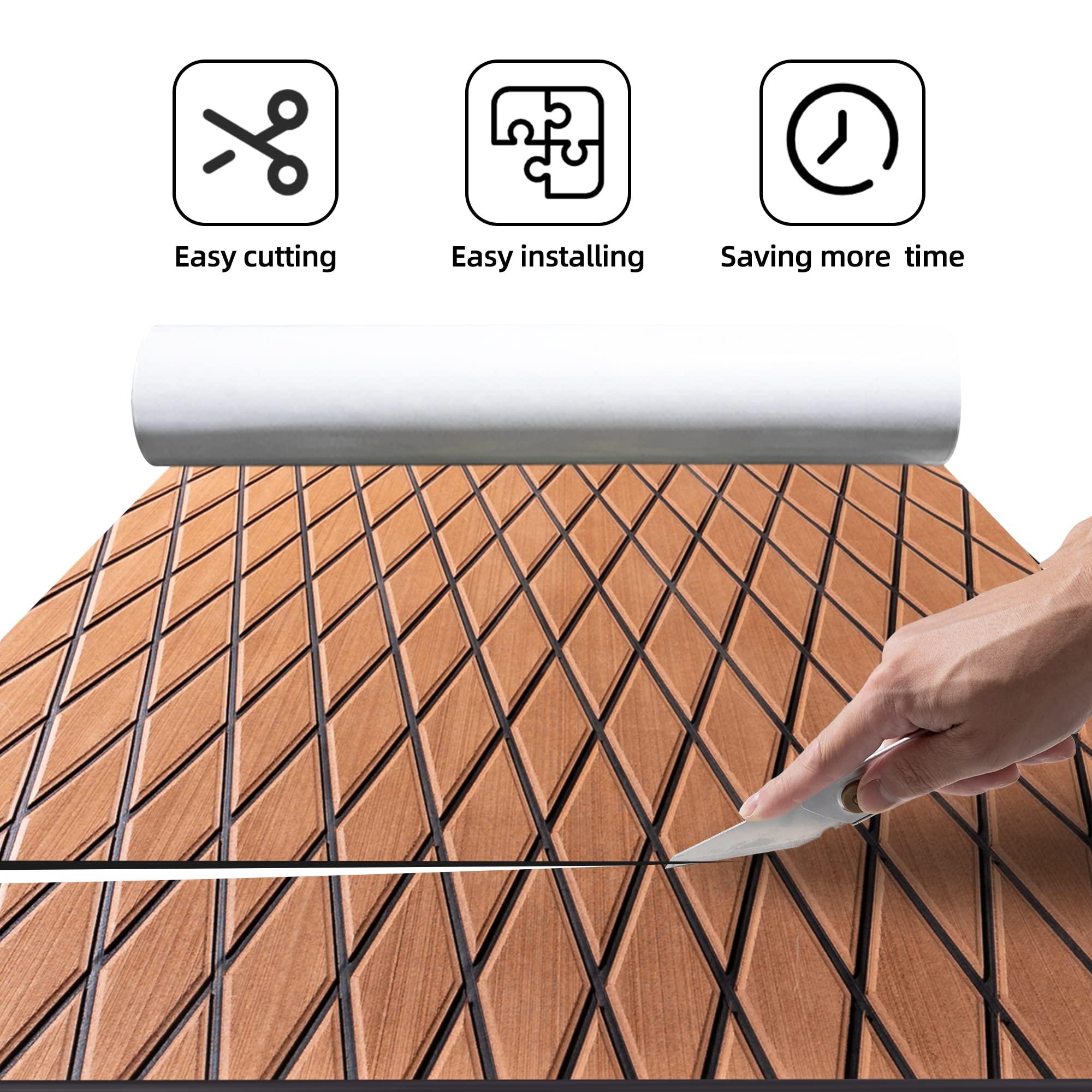FOCEAN FOCEAN Boat Flooring EVA Foam Boat Decking Marine Mat Non-Slip Self-Adhesive Flooring Sheet for Motorboat Kayak Surfboard Garden Flooring Swimming Pools, 75\'\'x 28\'\', Brown with Black Lines
