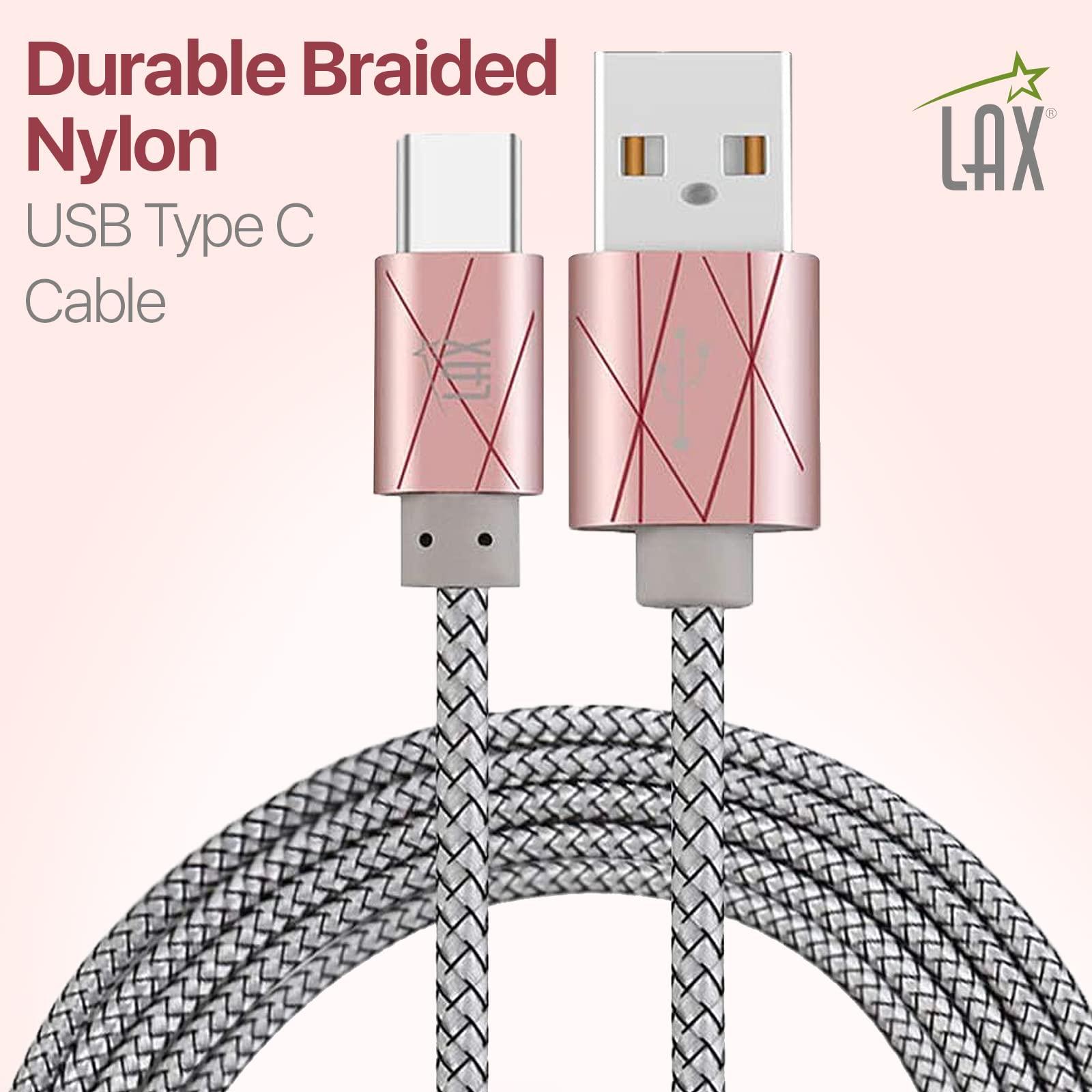 LAX Gadgets LAX Gadgets USB C Cable - Nylon Braided USB-C Charging Cable & Data Transferring - USB A to USB C Compatible with Android Phones, Google Pixel, Apple MacBook & Samsung Galaxy Phones - 6ft -Magenta