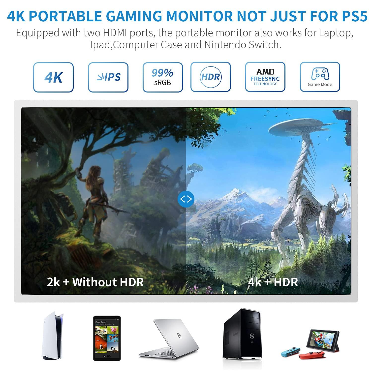 G-STORY G-STORY 15.6" Inch IPS 2K 120Hz Portable Monitor Gaming Display Integrated with PS5(not Included) 2560X1440 with 2 HDMI Ports,FreeSync,Built-in 2 of Multimedia Stereo Speaker,UL (2K&120Hz)