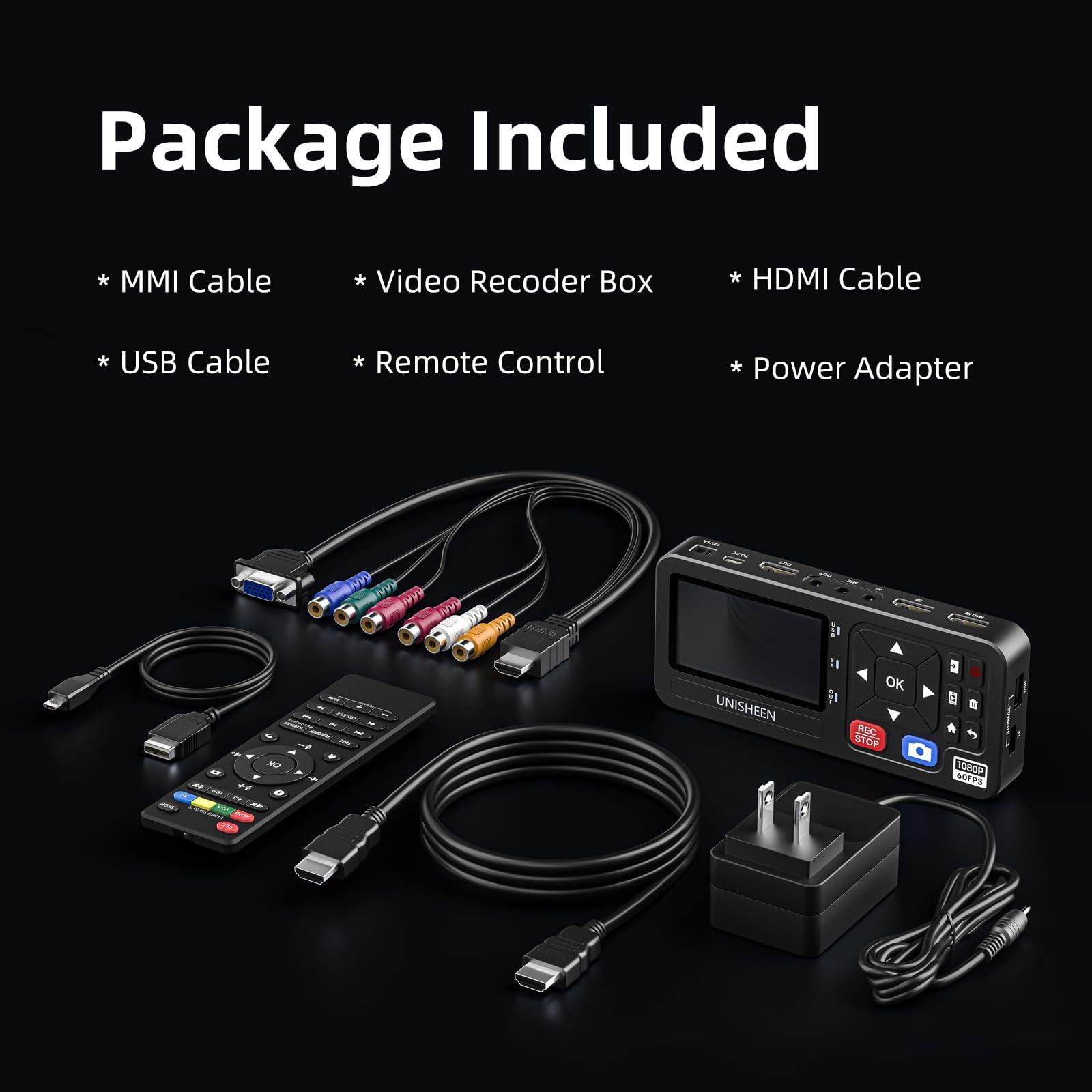 UNISHEEN UNISHEEN 4K Capture Box-1080P 60FPS Video to Digital Converter 4K HDMI/CVBS/VGA/YPBPR Inputs Video Recorder Capture from VCR, DVD, VHS Tapes, Hi8, Camcorders, Gaming Systems