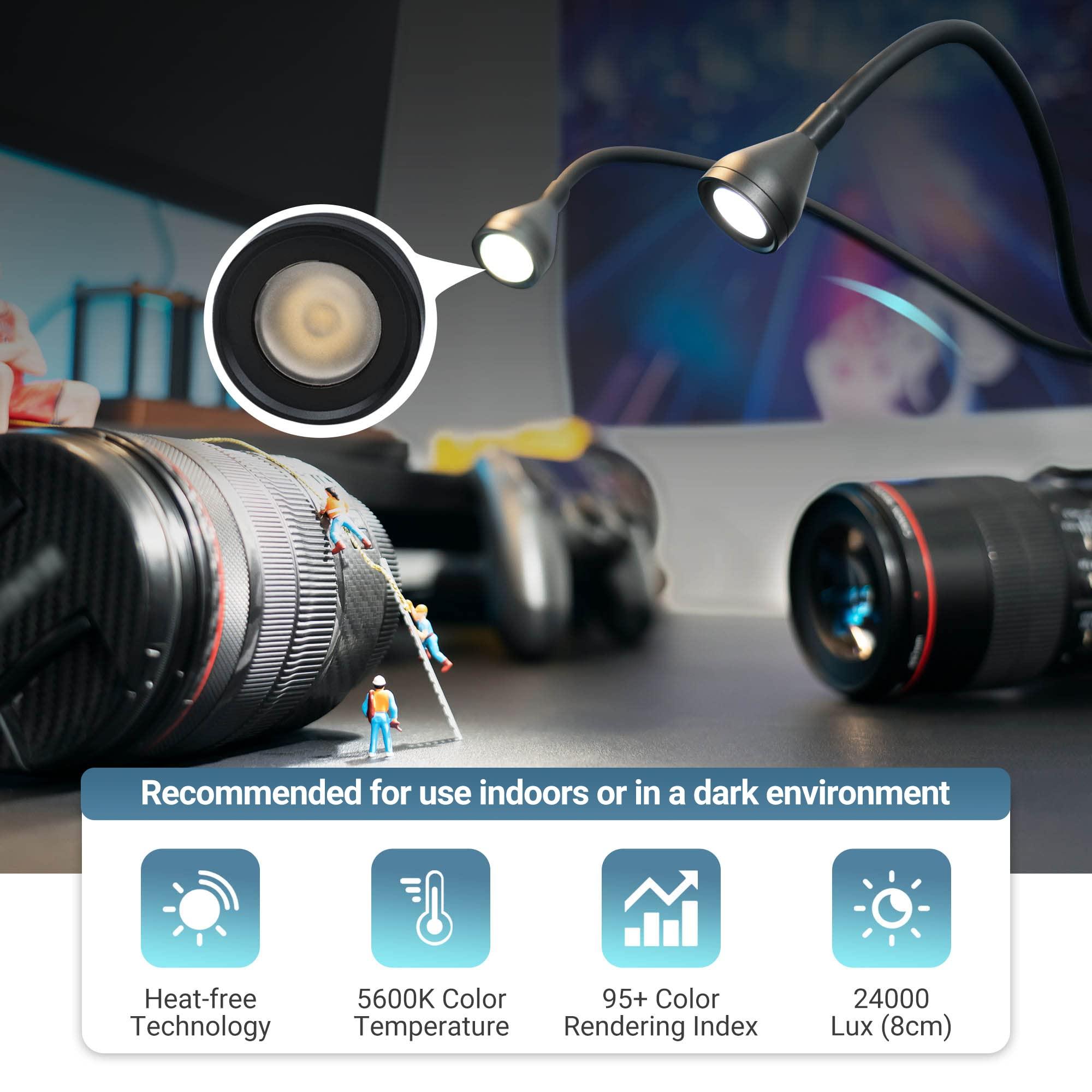 JJC LED Macro Arm Light with 10 Level Ajustable Brightness,CRI 95+ 5600K Macro Photography Lighting Support Type-C Charge for DSLR Mirrorless Camera for Insect Plant Jewelry Close-up Shooting