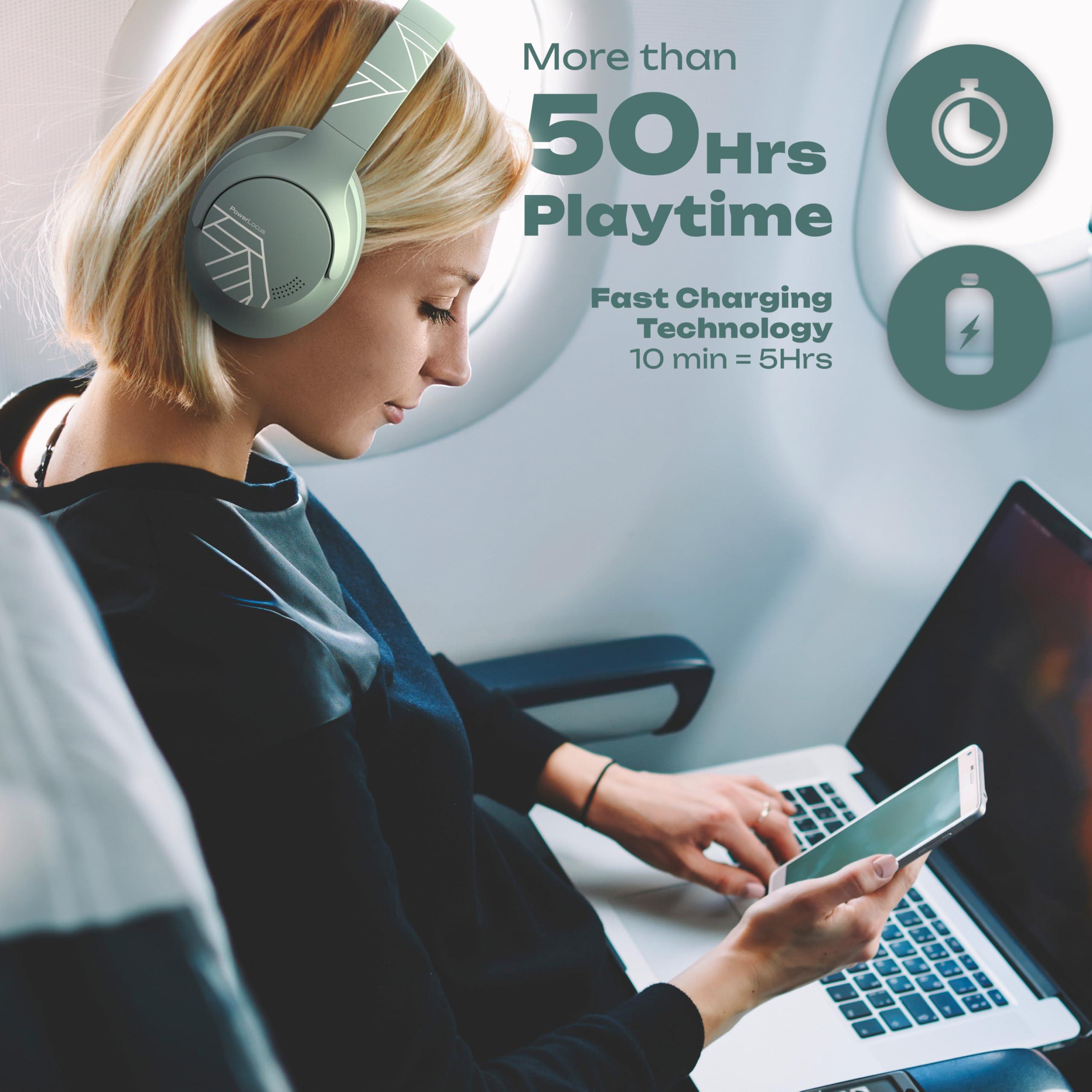 PowerLocus PowerLocus Bluetooth Headphones Over Ear, 50H Playtime with 4 EQ Modes Wireless Headphones with Microphone, HiFi Stereo Deep Bass, Soft Ear Cups, Foldable Lightweight Headset for Travel/Office/Workout