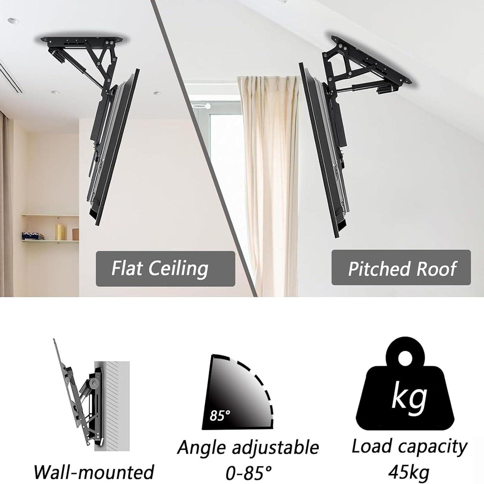 QICBYING QICBYING Electric TV Ceiling Mount - Tv Wall Mount, with Remote Control and Switch Control, for 32-70 Inch Flat and Curved TVs, VESA Mounting Hole Size is Between 100 X 100 to 600 X 400 Mm