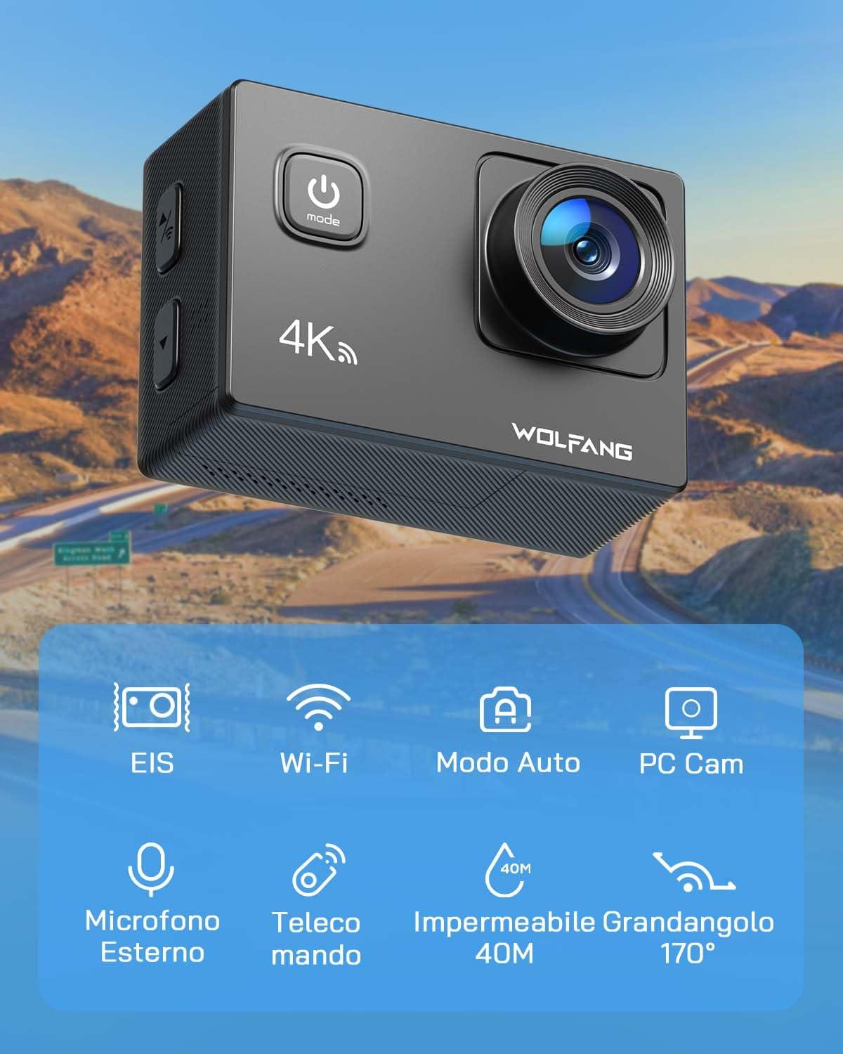 WOLFANG WOLFANG Action Camera 4K 20MP GA100, Waterproof 40M Underwater Camera for Snorkeling, EIS Stabilization WiFi 170 Wide Angle Helmet Camera for Vlogging with External Microphone, Remote Control