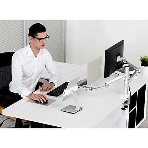 Viozon Viozon Monitor and Laptop Mount, 2-in-1 Adjustable Dual Arm Desk Mounts Single Desk Arm Stand/Holder for 17 to 32 Inch LCD Computer Screens, Extra Tray Fits 12 to 17 inch Laptops (Silver)