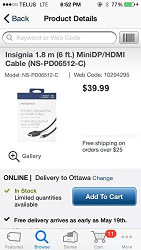 INSIGNIA Insignia - 6' Mini DisplayPort-to-HDMI Cable - Black
