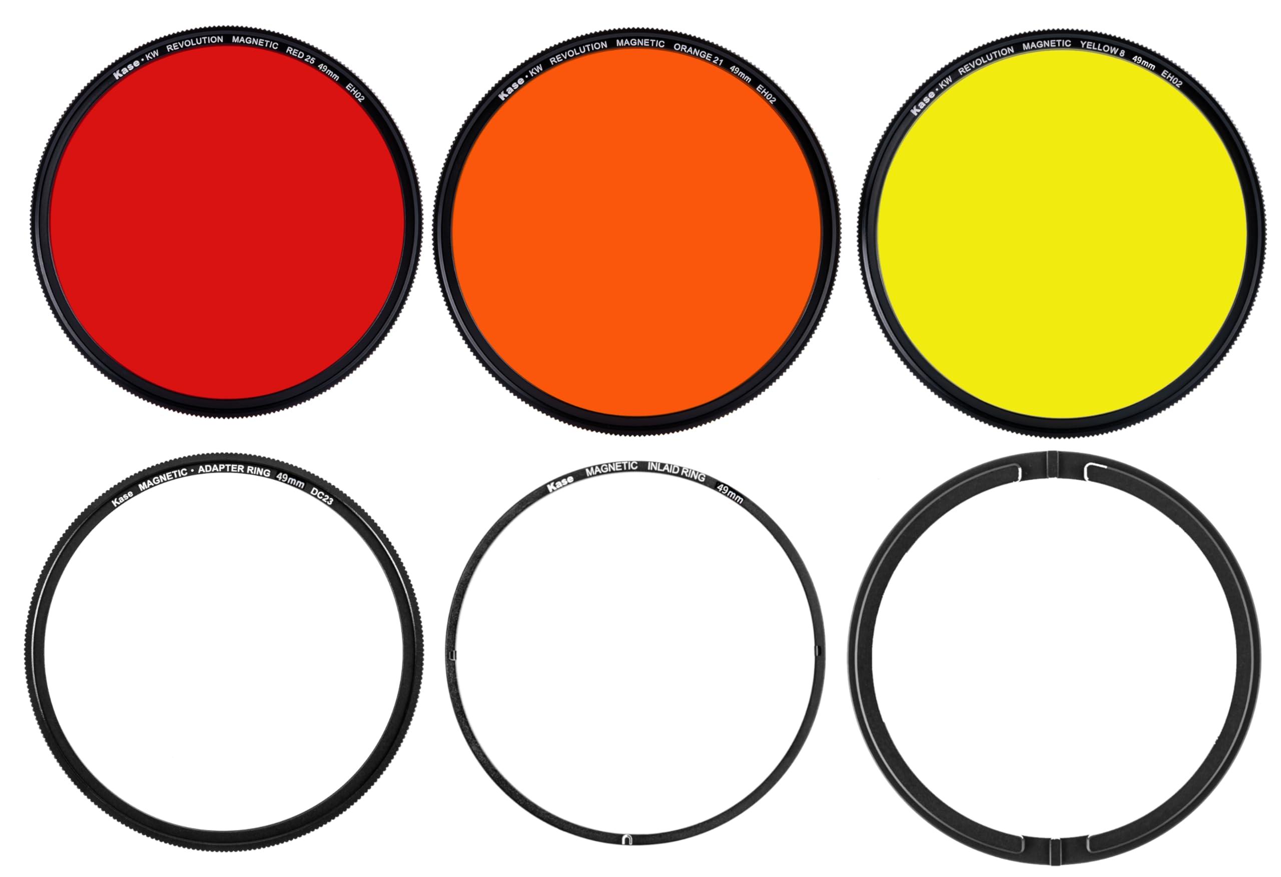 Kase Kase Wolverine Revolution Black & White Filter Kit Magnetic Shockproof Tempered Optical Glass Yellow #8, Orange #21, Red #25 & Case (49mm)