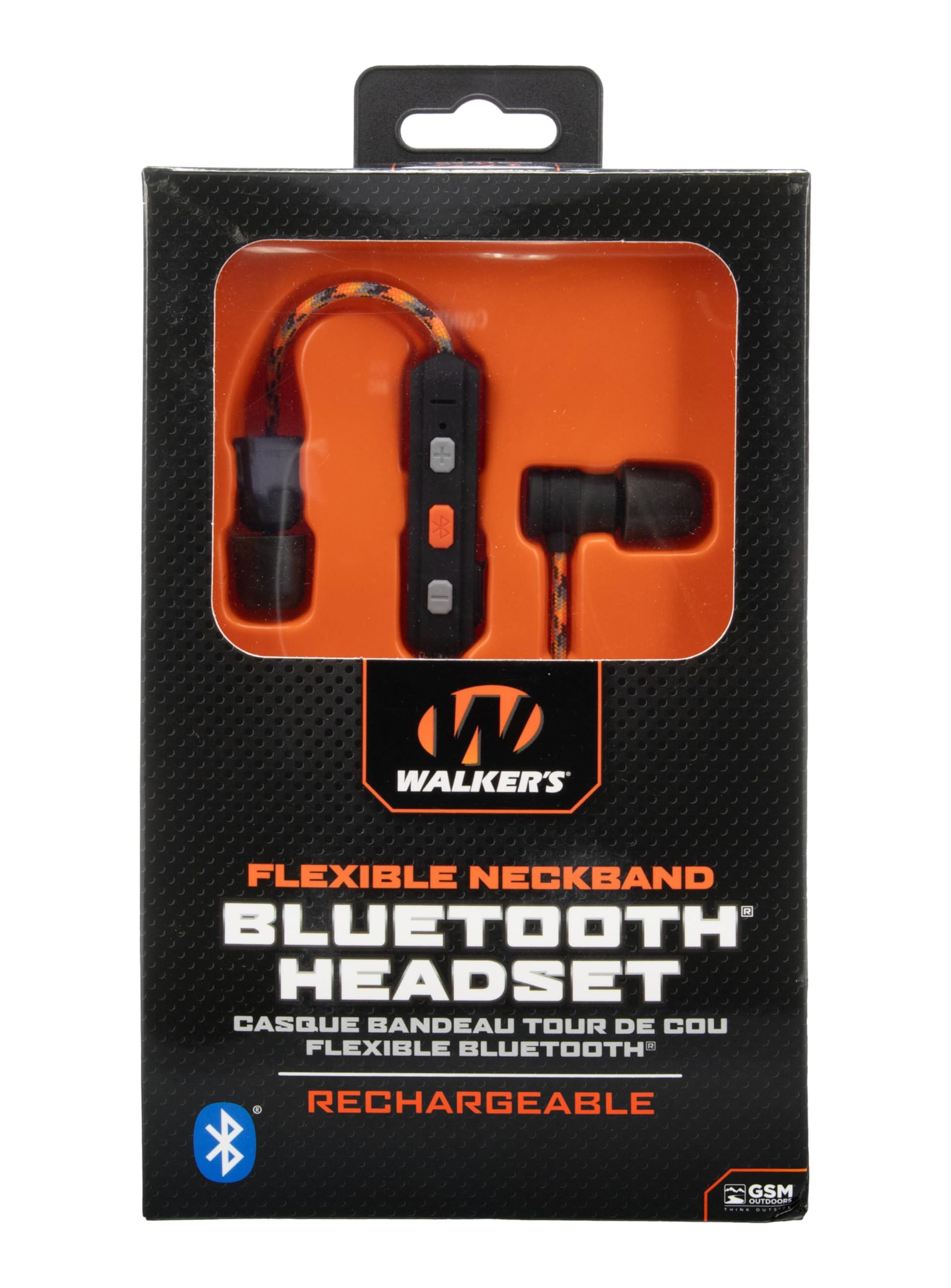 Walker's Walker's Flexible Bluetooth Neckband Headset 30 NRR Passive Hearing Protection Earbuds with 12" USB Charging Cable & EVA Carrying Case