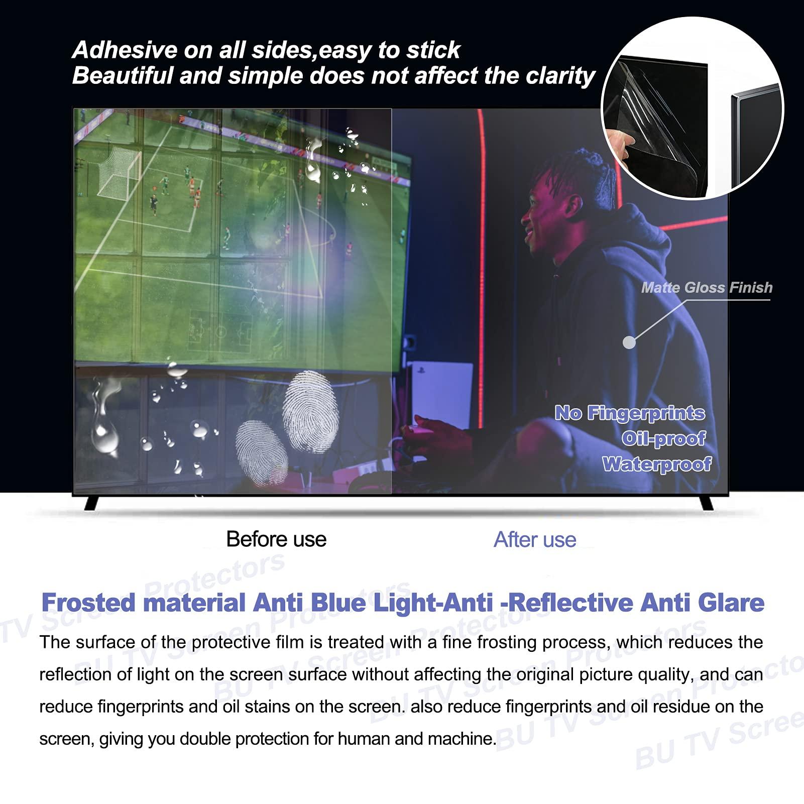 BU TV Screen Protectors 43\" 46\" 47\" 48\" 49\" 50\" 52\" 55\" 58\" 65\" 75\" Anti Glare Anti Break OLED LED LCD QLED 4K TV Screen Protector Blue Light Filter,Shielding UV and Radiation Monitor Filter,Easy to Install,60\" 1327 * 749