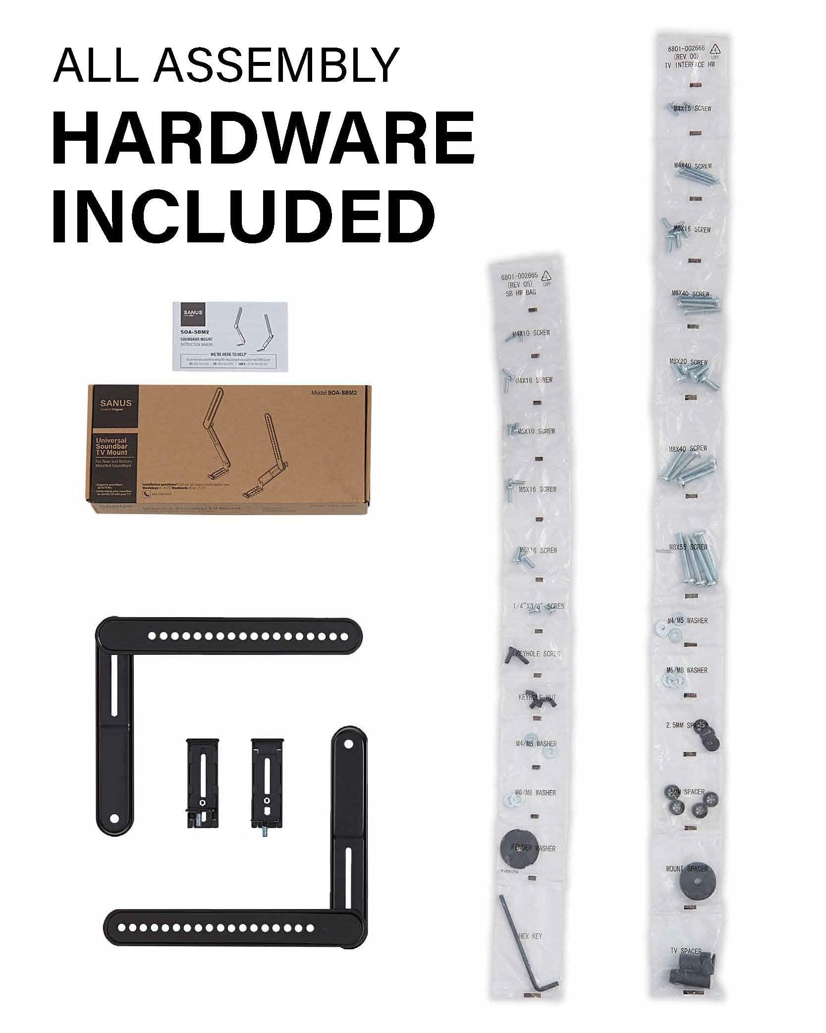 SANUS SANUS Universal Soundbar TV Mount Kit for Mounting Soundbars Under TV - Fits Most Sound Bars Up to 15 Lbs - Easy Install & Full Motion Capability - SOA-SBM2